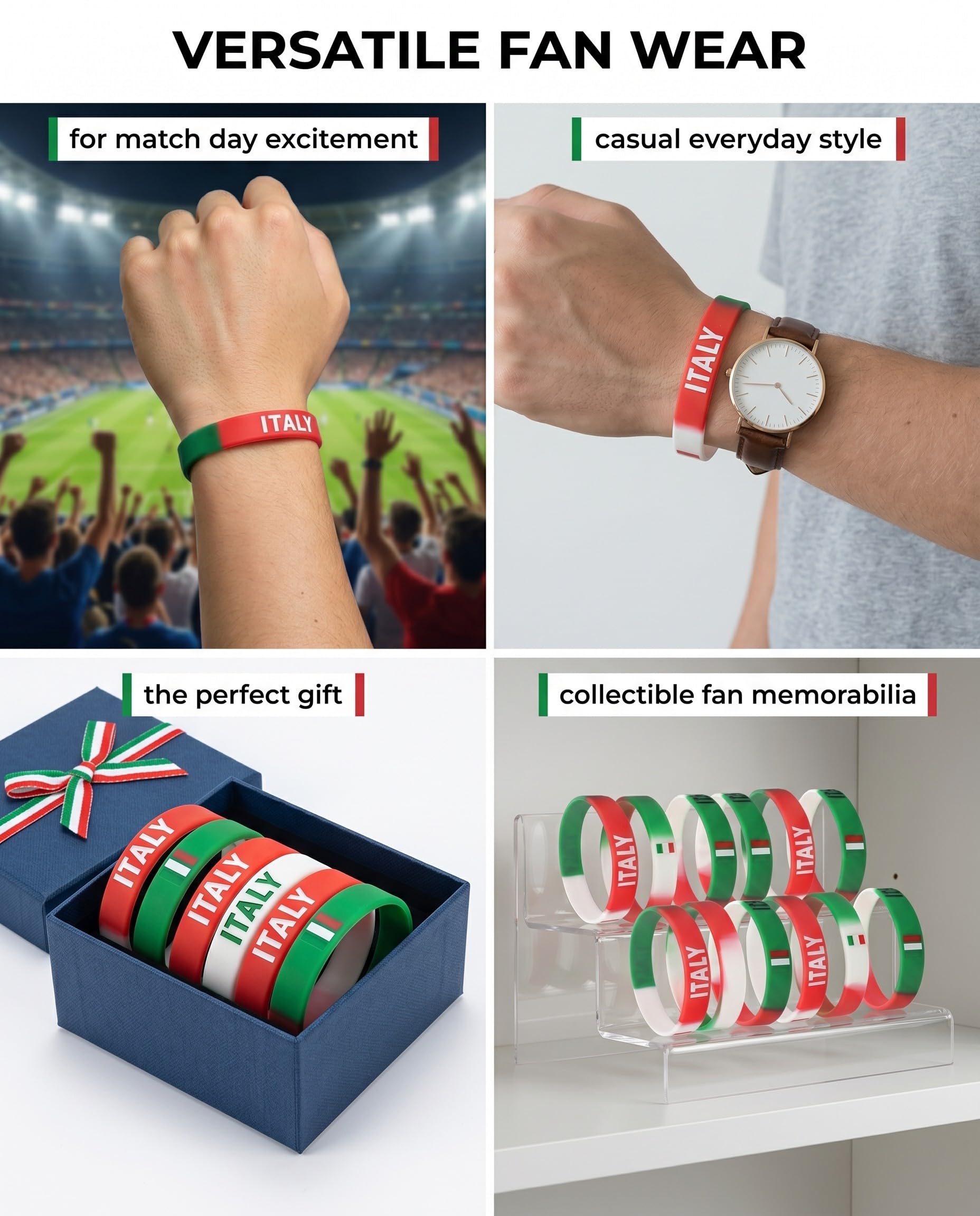 TISCH Bracelets Silicone Italie, Lot de 10 – Drapeau Italien Mondial 2026 Fans & Cadeau Ultime pour Supporters de Football, WM 2026. Accessoire Fan Premium.