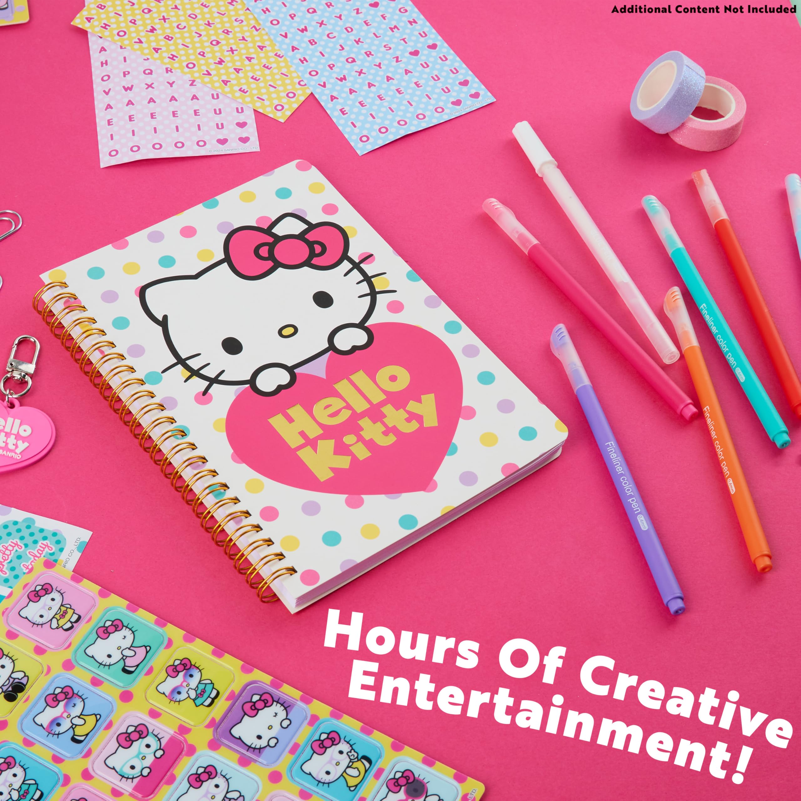 Hello Kitty Sanrio Set Creativo Bambina, Quaderno A5, Adesivi, Pennarelli e Accessori, Diario Manualità, Idea Regalo Bambina per Scuola e Compleanno (Rosa Hello Kitty)