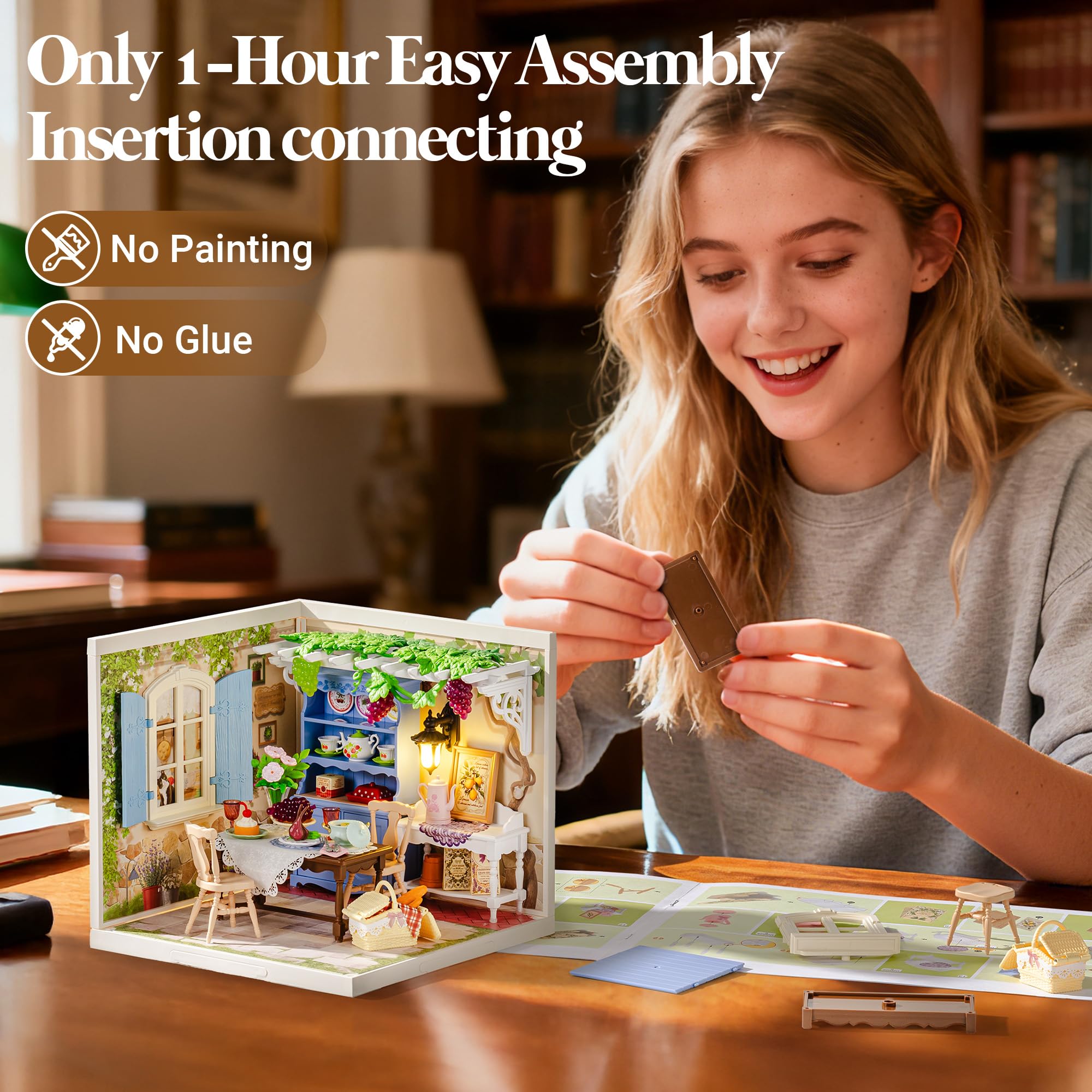 Rolife Super Creator DIY Miniature House Kit Model Kits for Adults to Build Home Desk Bookshelf Decoration Craft Kits for Adults Gift Idea (Midsummer Dream Yard) - Image 3
