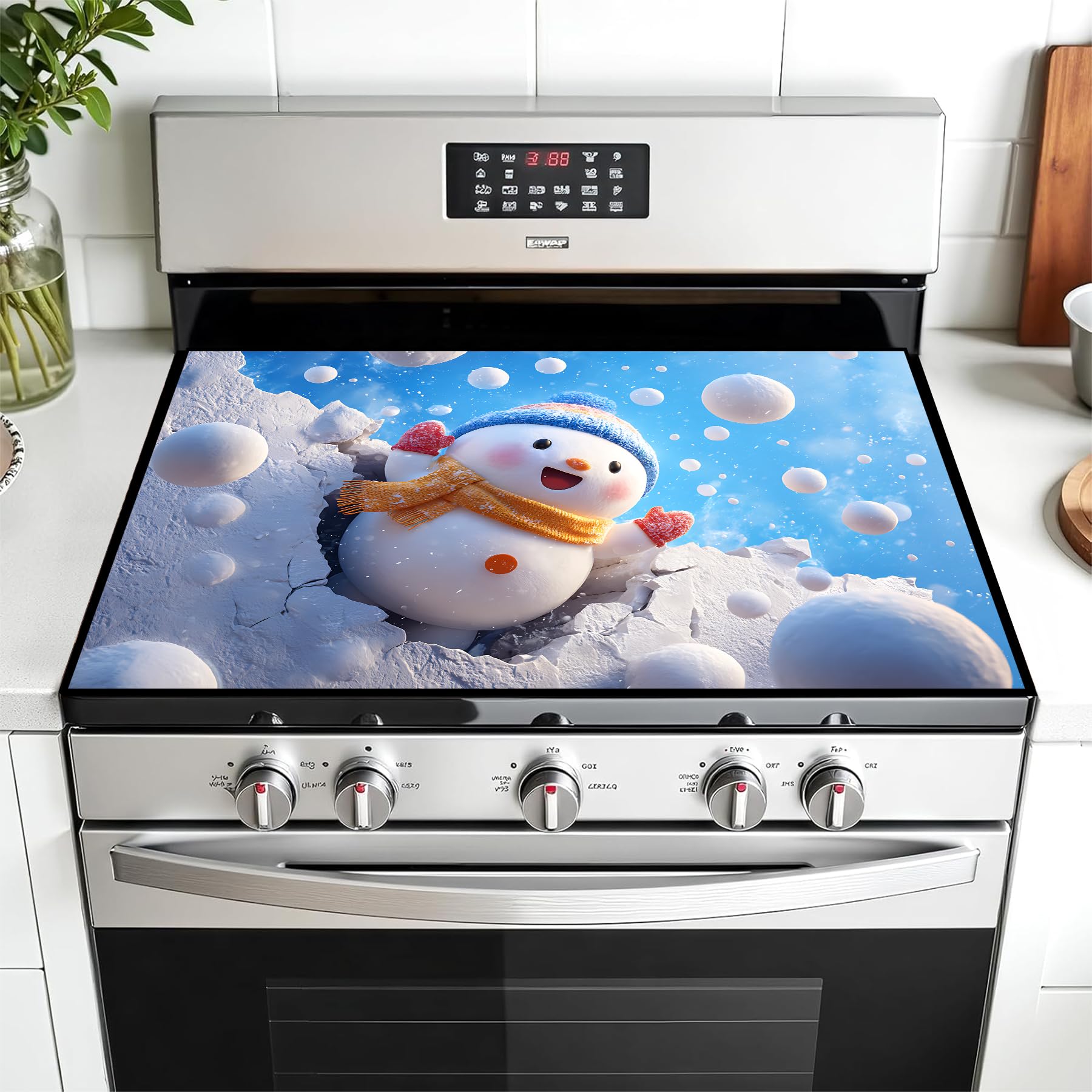 Christmas Multi-Design Stove Cover for Glass/Electric Stoves - 3-in-1 Heat-Resistant Protector Mat, Non-Slip Drying Rack 28"x20"