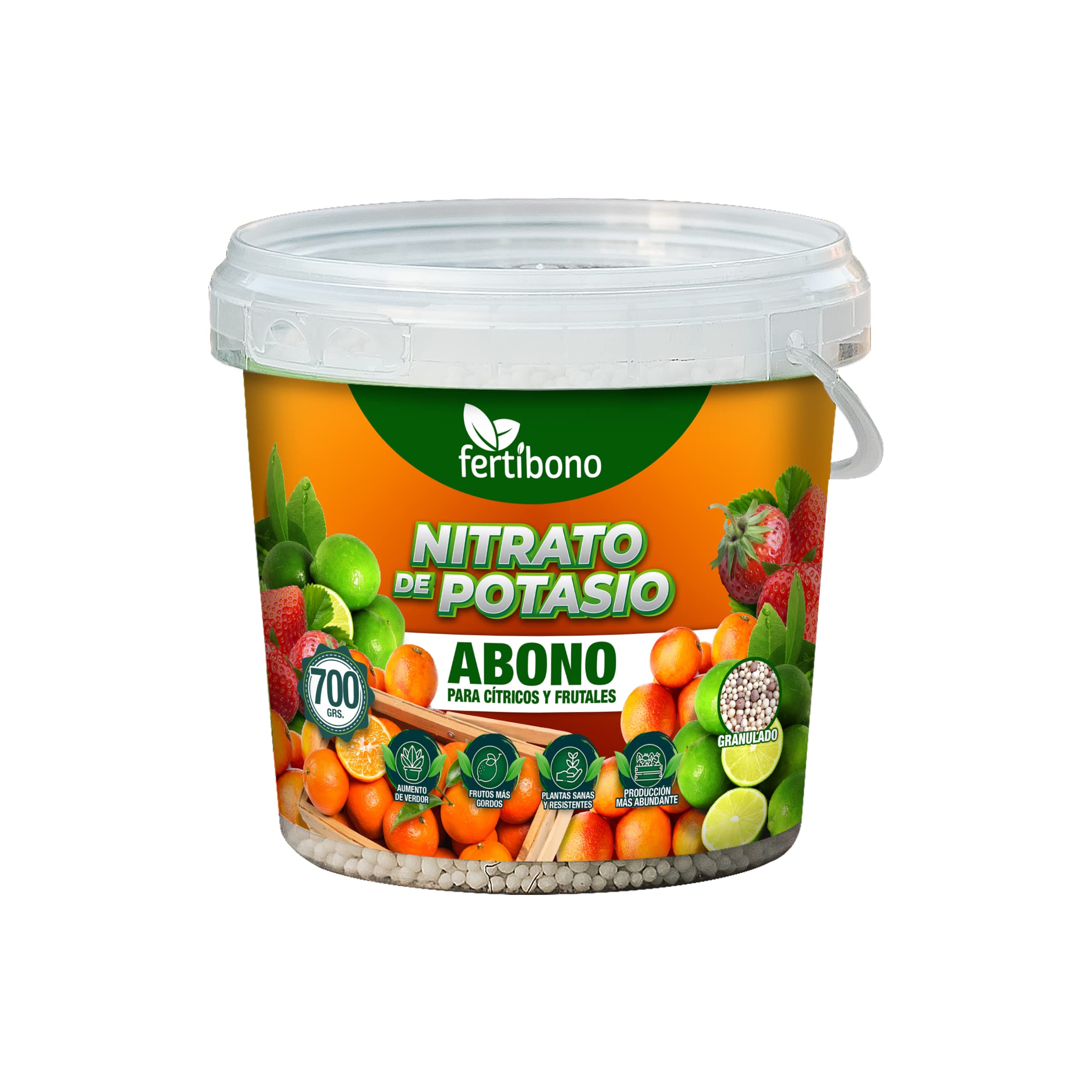 FERTIBONO Nitrato de potasio,Puro (KNO3) 13-00-46, Aumenta el Tamaño y la Calidad de la Fruta, los Azúcares y el Rendimiento de los Cítricos (700 Kg)