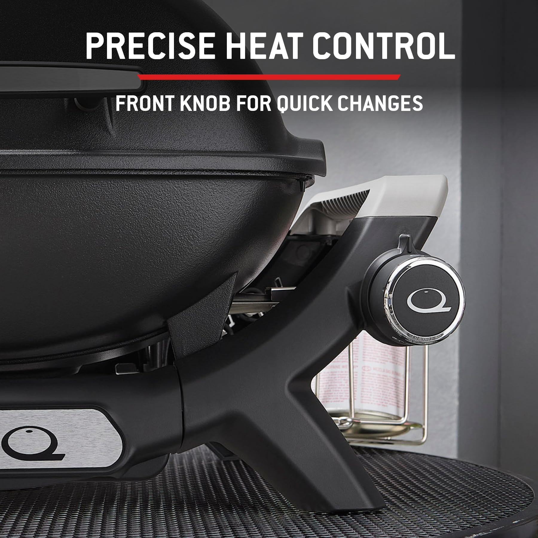 Weber Q 1100N – grill gazowy/przenośny grill na biwak, taras i balkon, wysokowydajny palnik, emaliowane porcelaną ruszty z żeliwa, elektroniczny zapłon, kolor Midnight Black