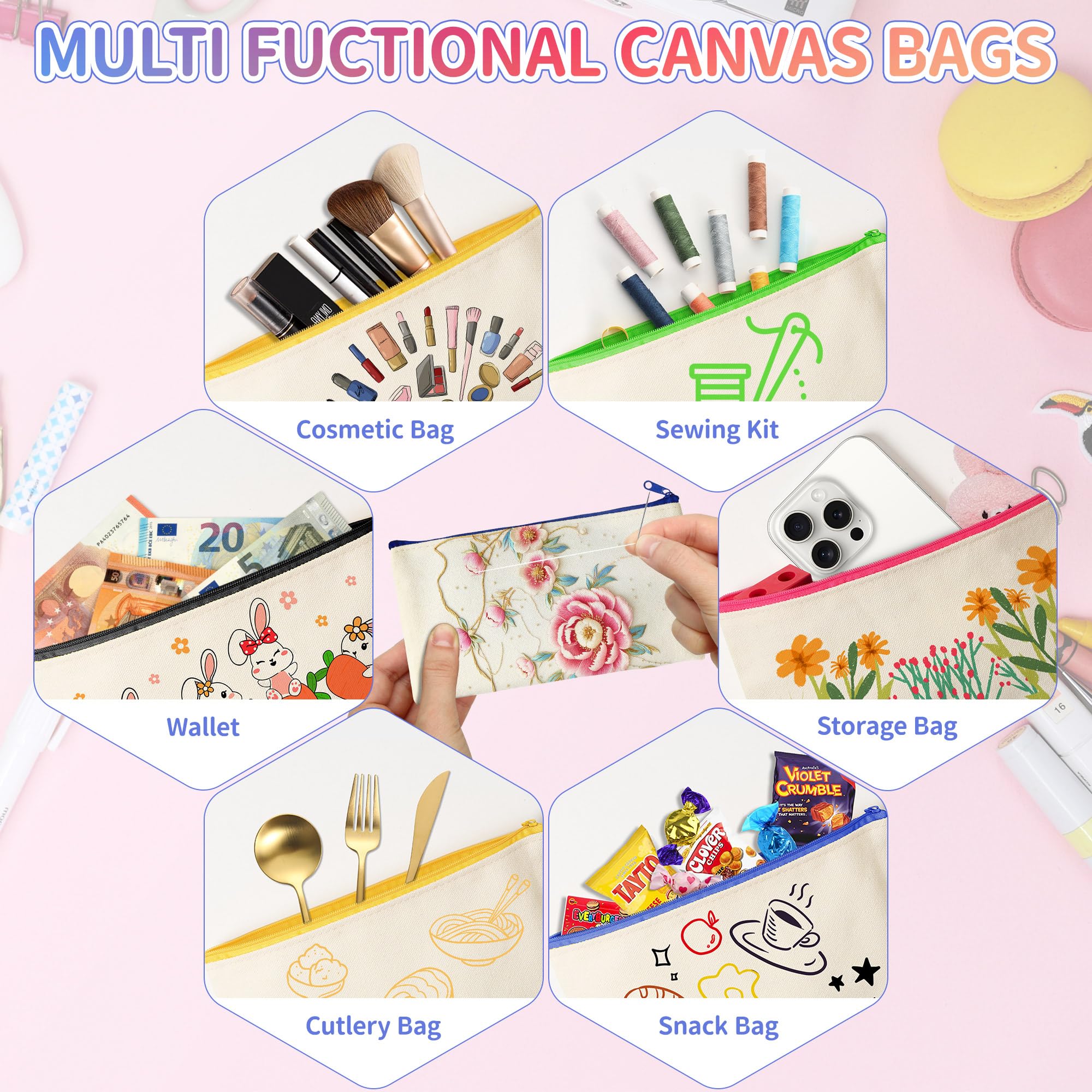 24 Unidades de lápices de Tela para Manualidades, Estuche de Lona para Pintar, 24 lápices de Colores, 20 Plantillas de Pintura DIY, Bolsa de Tela en Blanco para Bolsa de cosméticos para Pintar