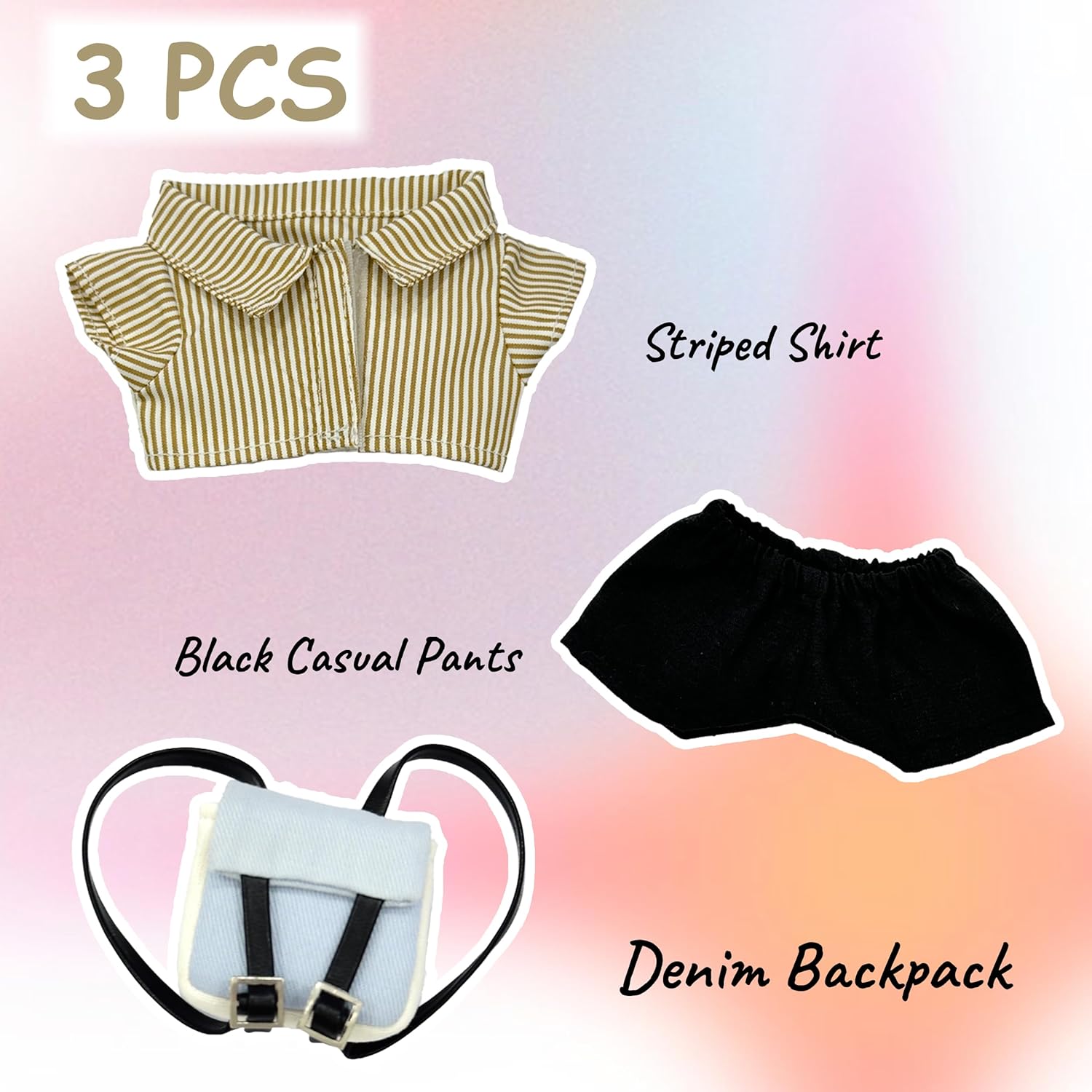 4 Piece Set Clothes for LABUBU Doll (NO Doll), Outfit Dress Up for 17/15cm, Accessories Suit with Shirt+Pants+Backpack