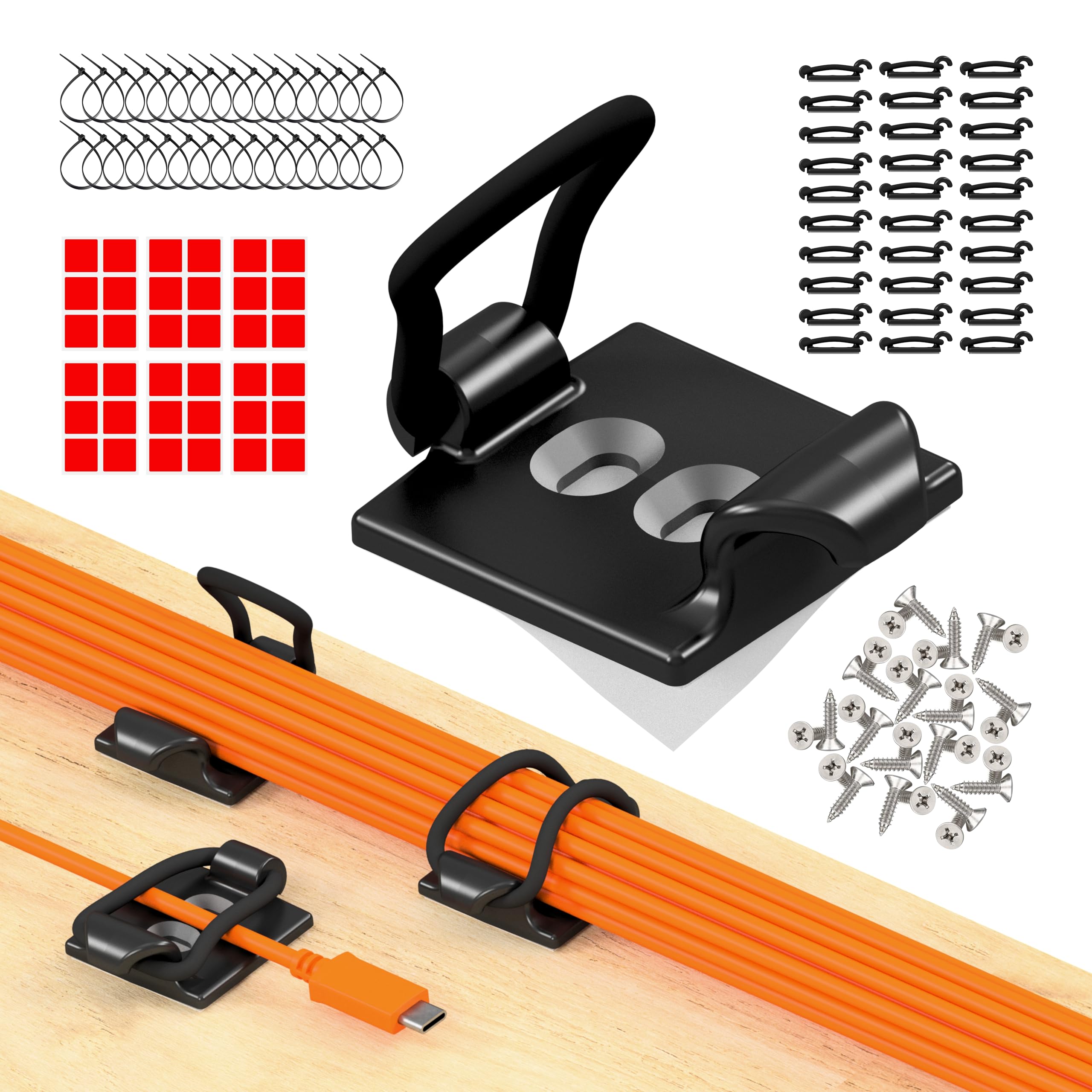 CableGenie [Made in the UK] 30-Pack Adjustable Elastic Self-Adhesive Cable Tidy Clips, Cable Management Organiser for Office, Home, Under Desk, Behind TV, Charging Phone, Laptop, PC, HDMI, USB (BLACK)