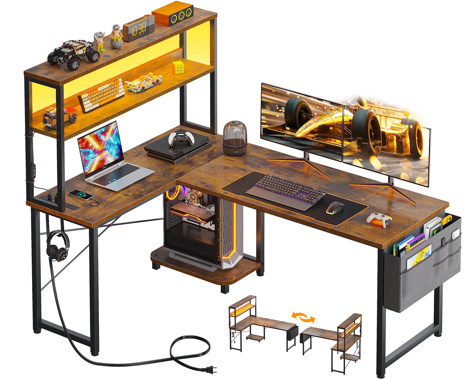 Amazon | AODK ゲーミングデスク コンセント付き パソコンデスク 袋