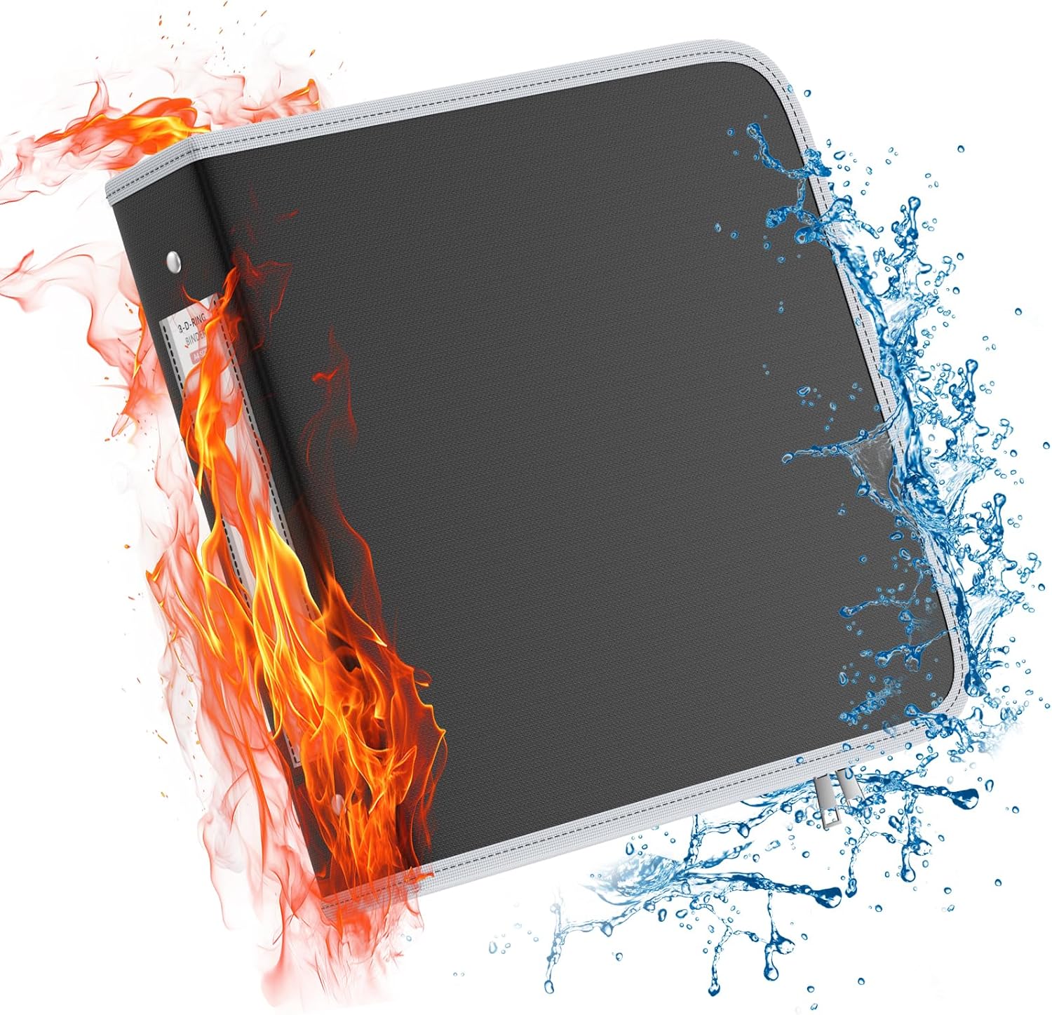 3 Ring Binder 2 Inch,Fireproof Round Ring Binder with Zipper,Holds 450 Sheets for 8.5"x11",Non-Stick,PVC-Free,Pen Holder, for Home School Office (Black, 1 Pack) 2''