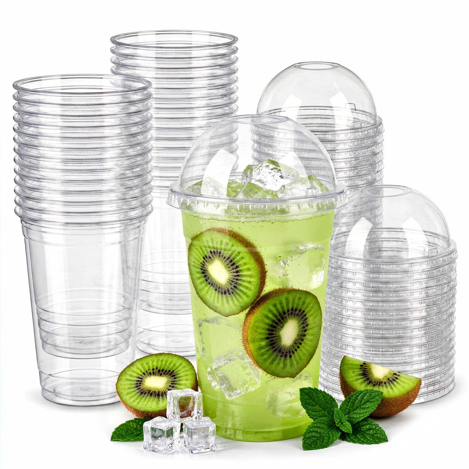 Nationwide Paper Strong Smoothie Cups with Dome Lids 20oz 200pcs for Smoothies, Milkshakes, Iced Coffee, Slushy, Thick Drinks and Bubble Tea Recyclable and Reusable (500ml)