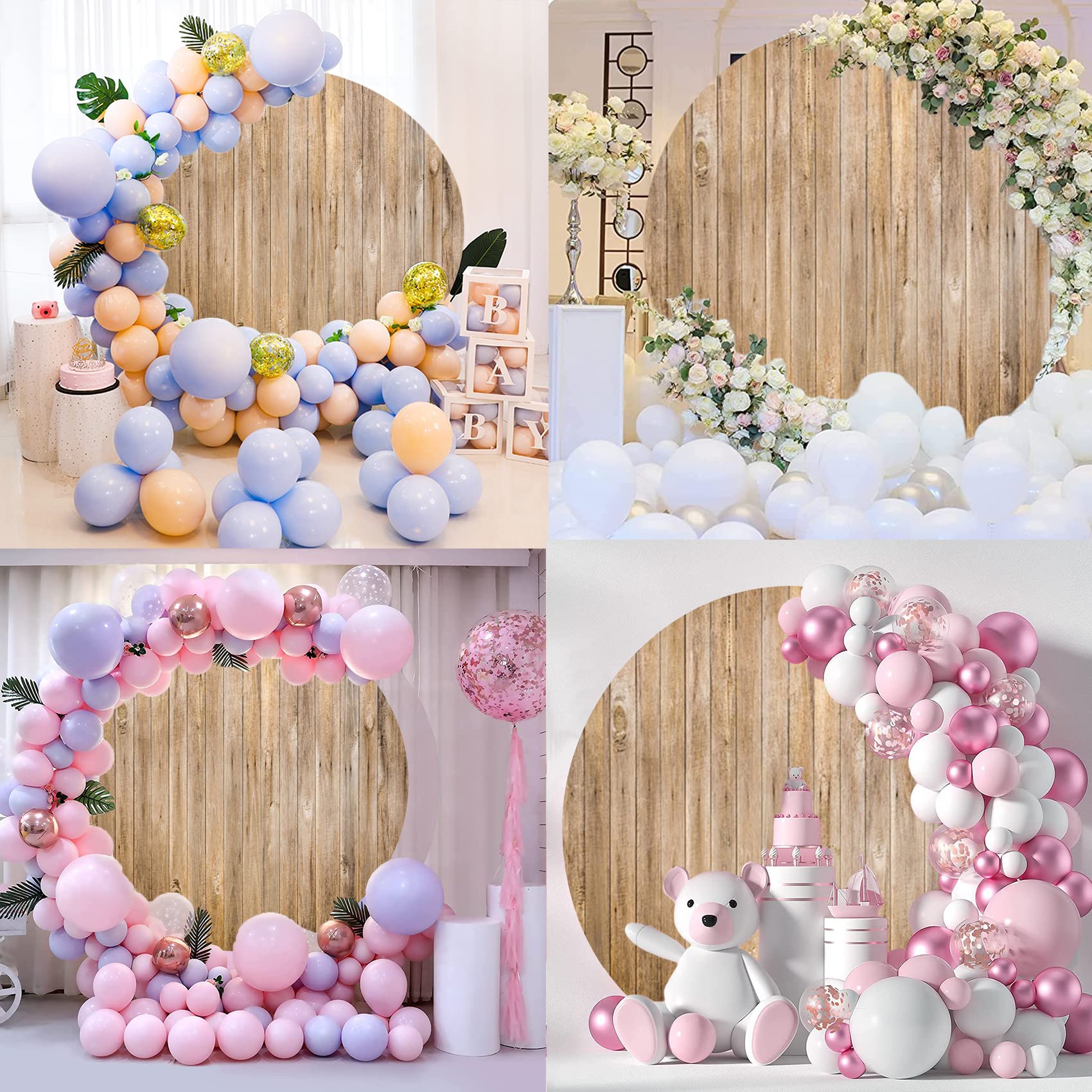 Leowefowa Runder Holzhintergrund Aus Polyester – 2m Durchmesser Für Fotoshootings, Hochzeiten & Partys