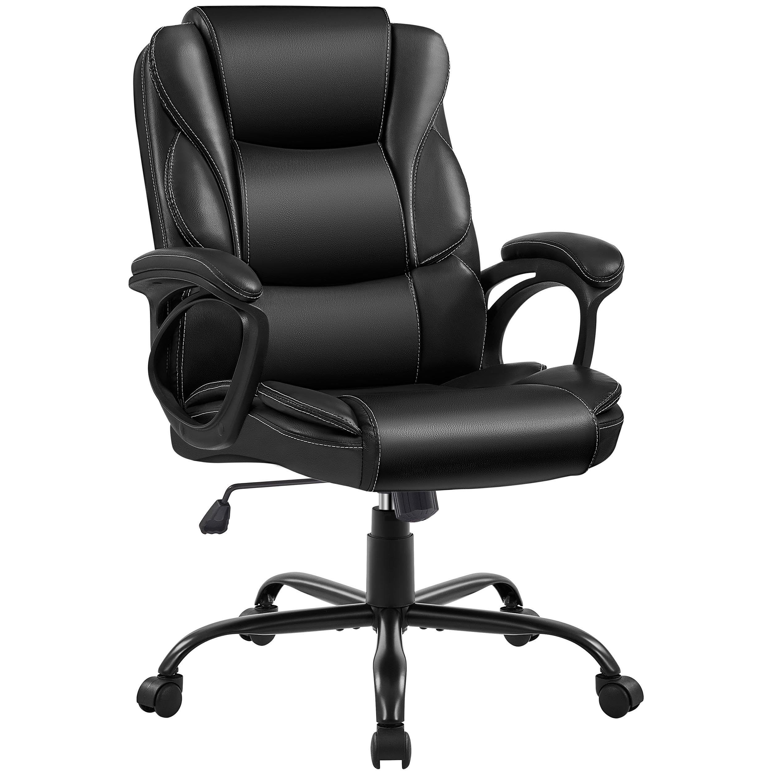 Yaheetech Bürostuhl Schreibtischstuhl, Chefsessel aus Kunstleder, Drehstuhl mit Rollen, Computerstuhl mit Hoher Rückenlehne, Wippfunktion, Belastbar bis 136 kg, Schwarz