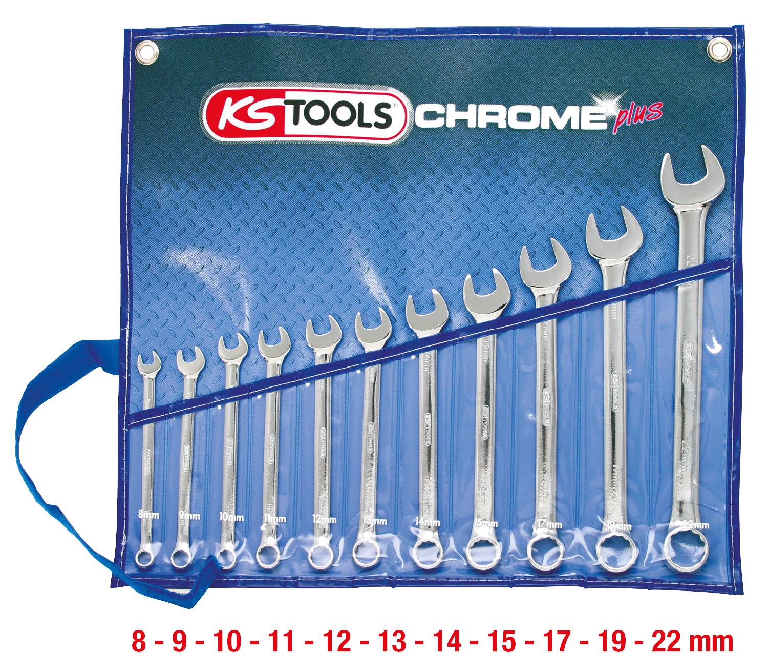 KS Tools 518.0641 CHROMEplus Zestaw kluczy płasko-oczkowych, z odsadzeniem, 11-szt