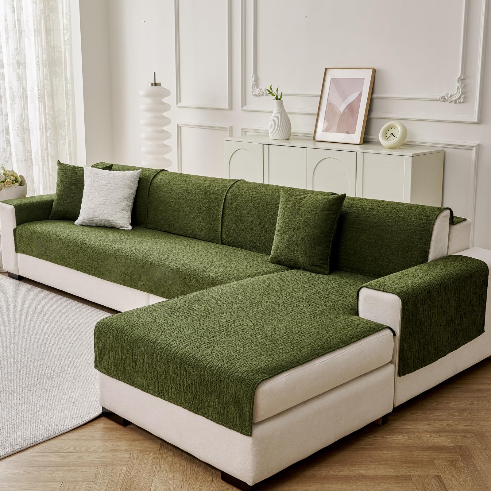 Housse de canapé d'angle vert 110x240cm pour canapé sectionnel