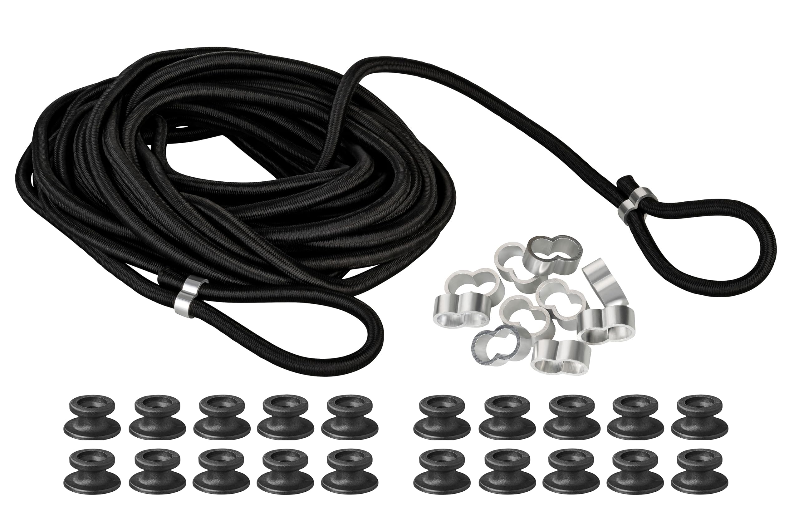 AUTOLIGHT 24Rubber Cord, 10 Metres, Elastic Expander Rope, 7.5 mm Rubber Cord for Trailers, Includes 10 Choke Clamps and 20 Tarpaulin Buttons