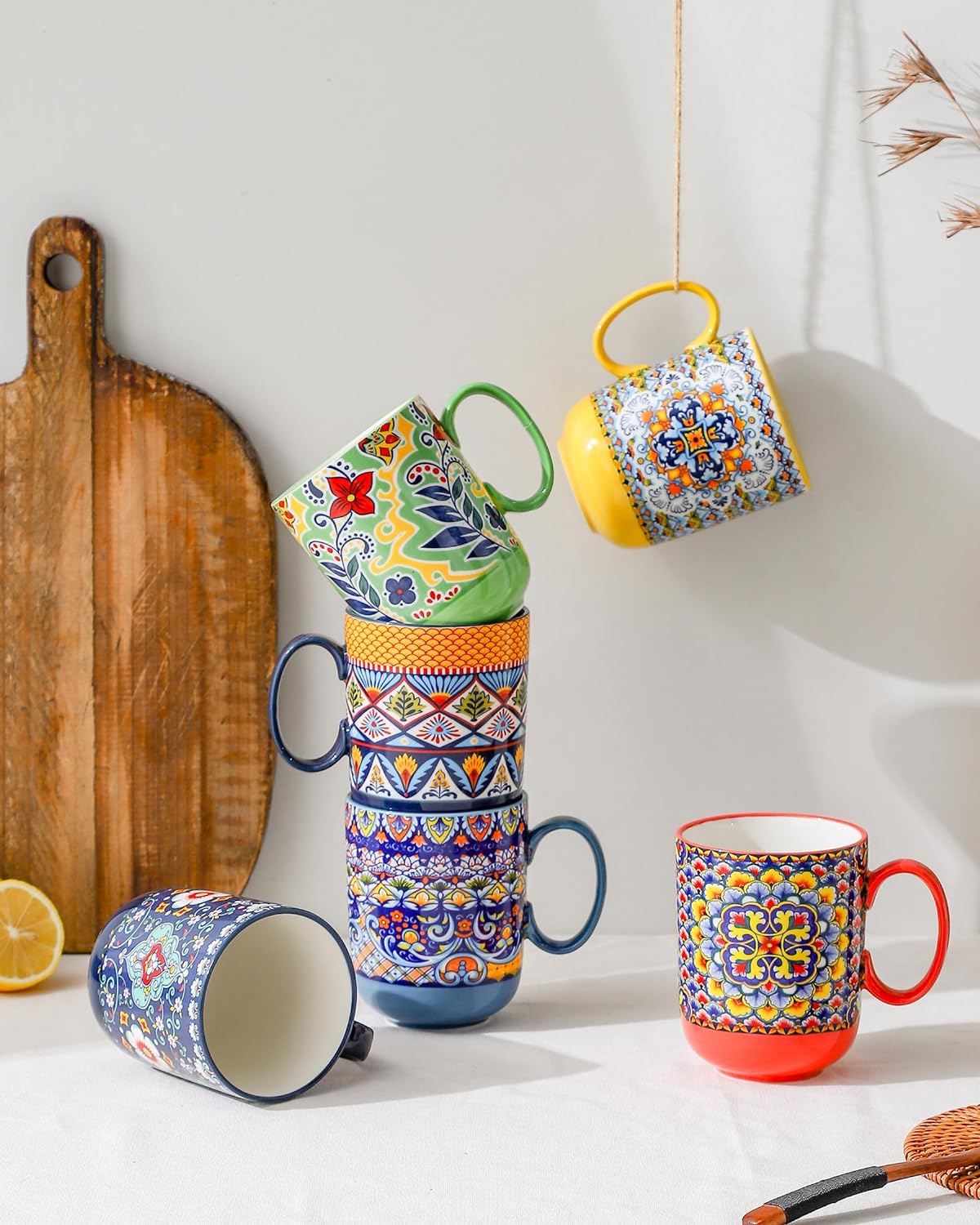 Porcelain Rainbow Coffee Mugs Set of 6