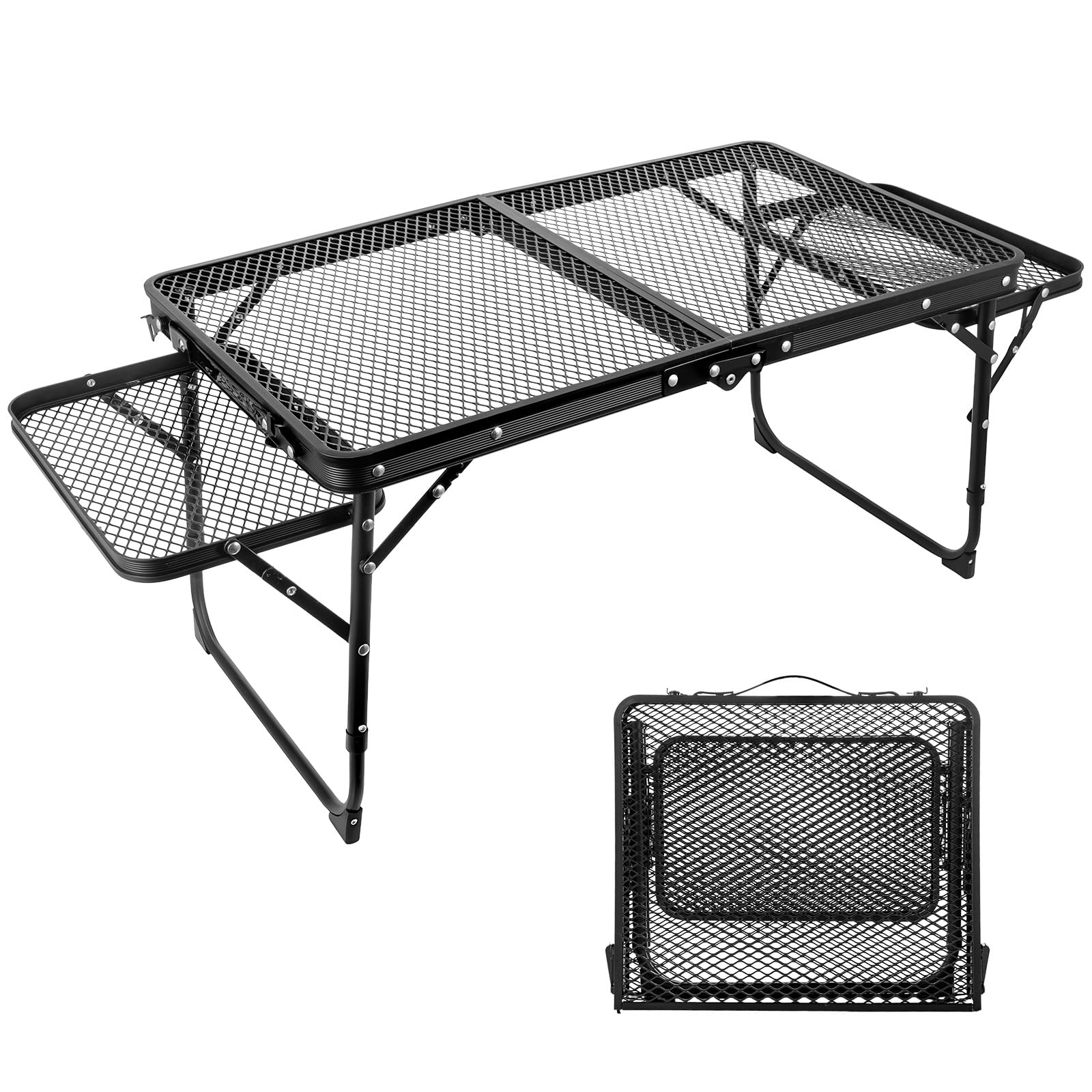 ARATERVIO Faltbarer Campingtisch aus Aluminiumlegierung für Outdoor, Leichter Picknicktisch mit Schubladen & Doppel-Ebenen-Tischplatte, Tragbarer Gartentisch für Grill, BBQ, Strand, Wandern