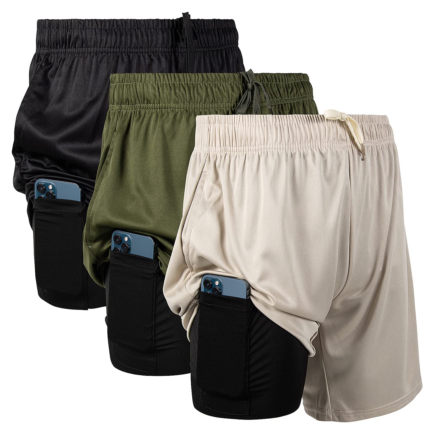 Ultra Performance 3 Pack Mens 2 in 1 Athletic Running Shorts 7 inch Inseam Workout Gym Compression Shorts