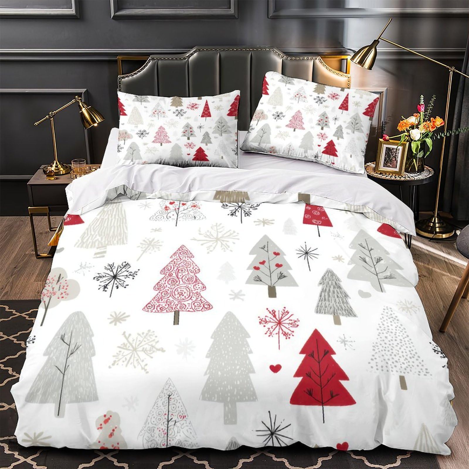 Housse de couette sapins de Noël en microfibre anti-plis et facile à enfiler 135x200cm