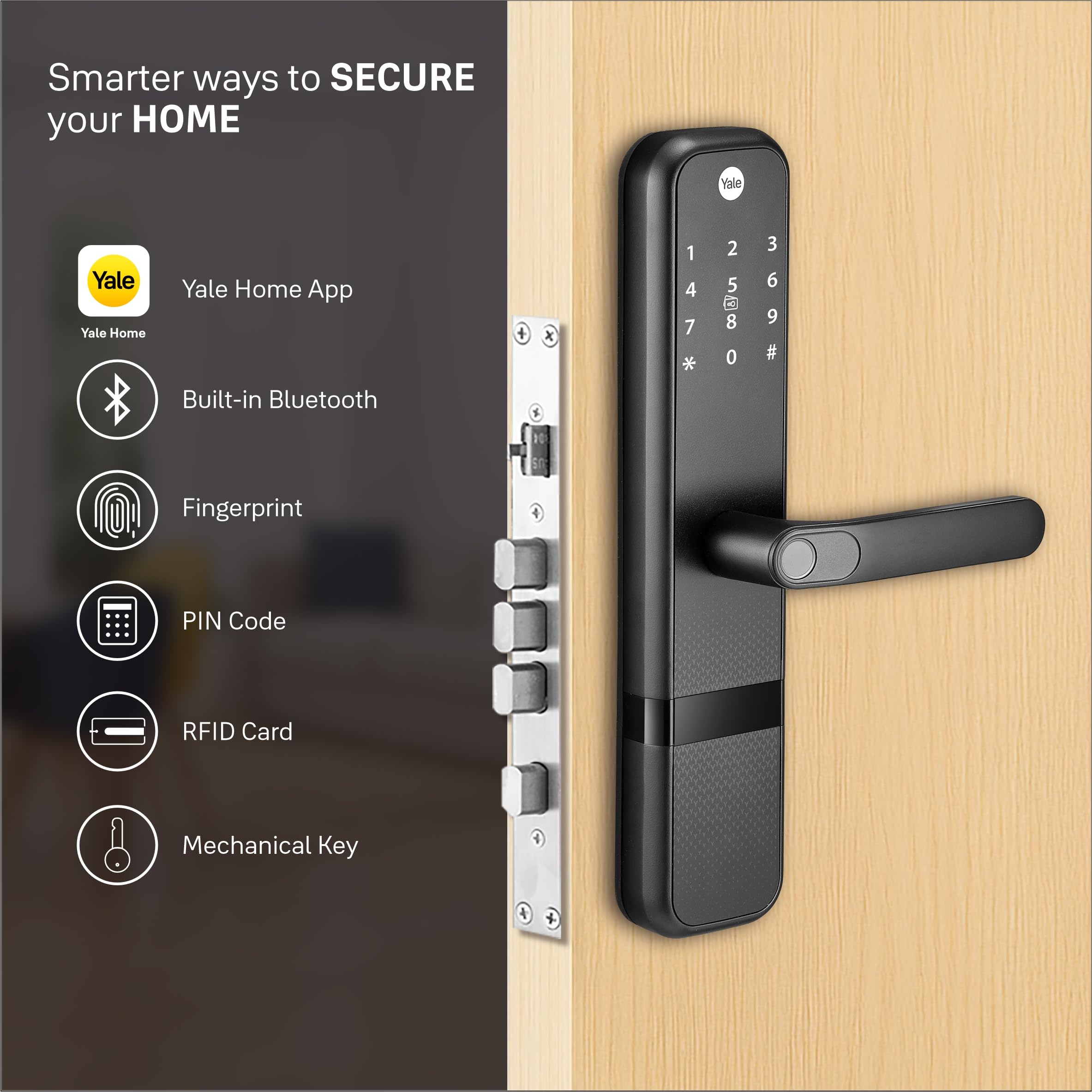 Yale Zuri Smart Door Lock with 5 Way Unlocking (Fingerprint, PIN, RFID, Manual Key) and Built-in Bluetooth (to Access Through Home App) (Black) 2