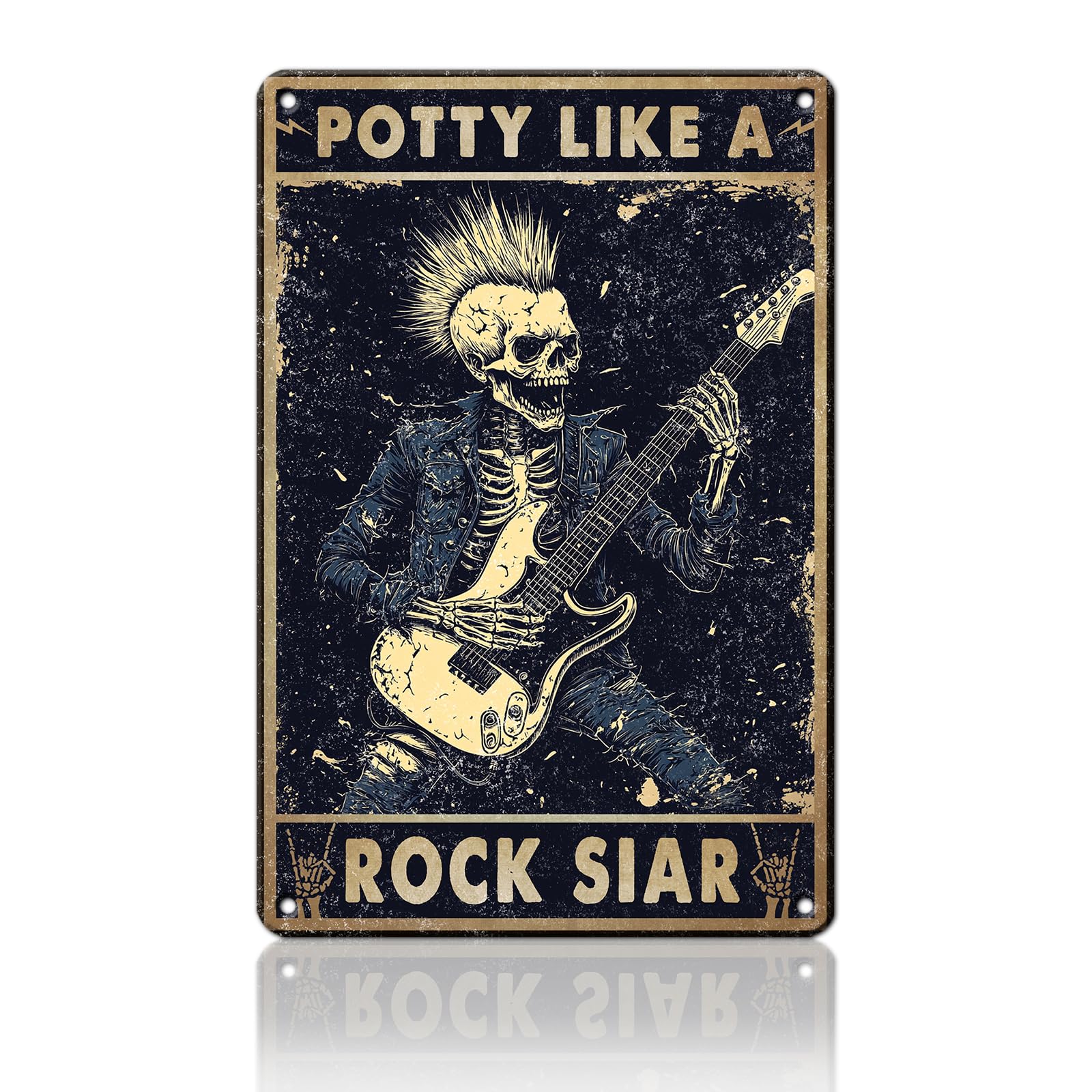 Anceky Funny Metal Sign Potty Like A Rock Star Skeleton Tin Sign Wall Decor for Yard Porch Outside Outdoor Home 12×16 Inch