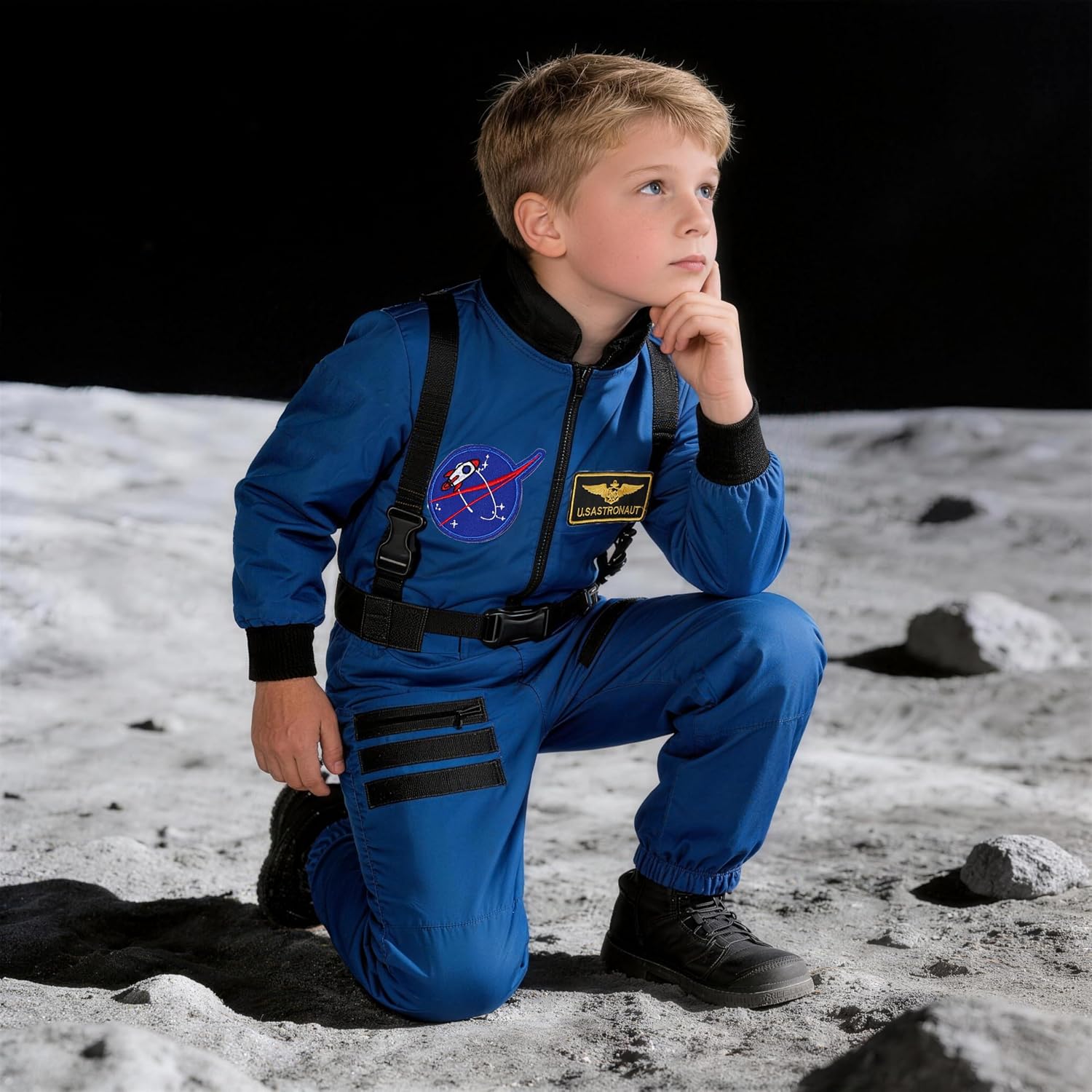 Kids Astronaut Costume Boys Space Suit Girls Navy Jumpsuit for Career Day Dress Up Cosplay Birthday Gifts
