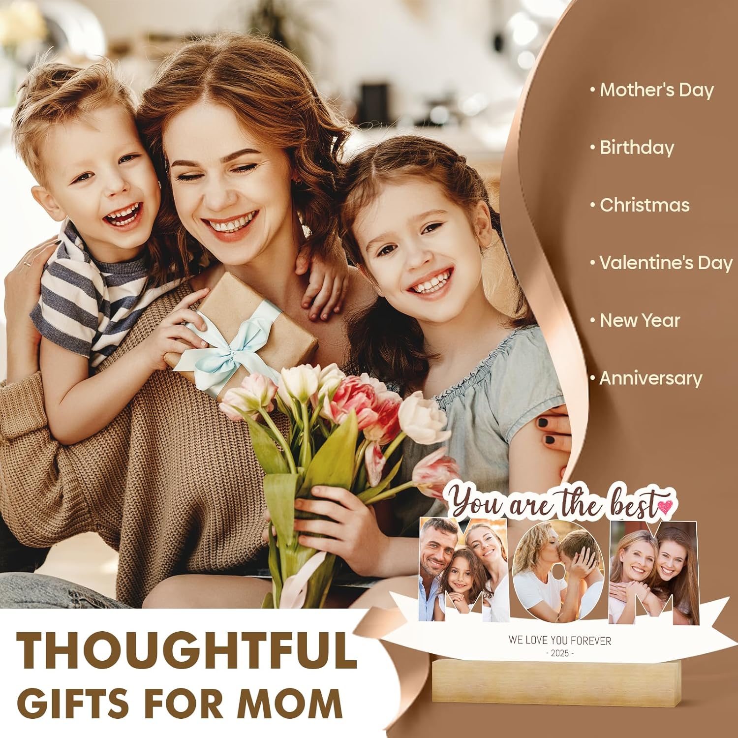 Personalized Mothers Day Gifts for Mom from Daughter Son Kids, Custom Mothers Day Picture Frame with Night Light, Customized Birthday Presents with Photos for Wife from Husband - Best Mom Ever Gifts