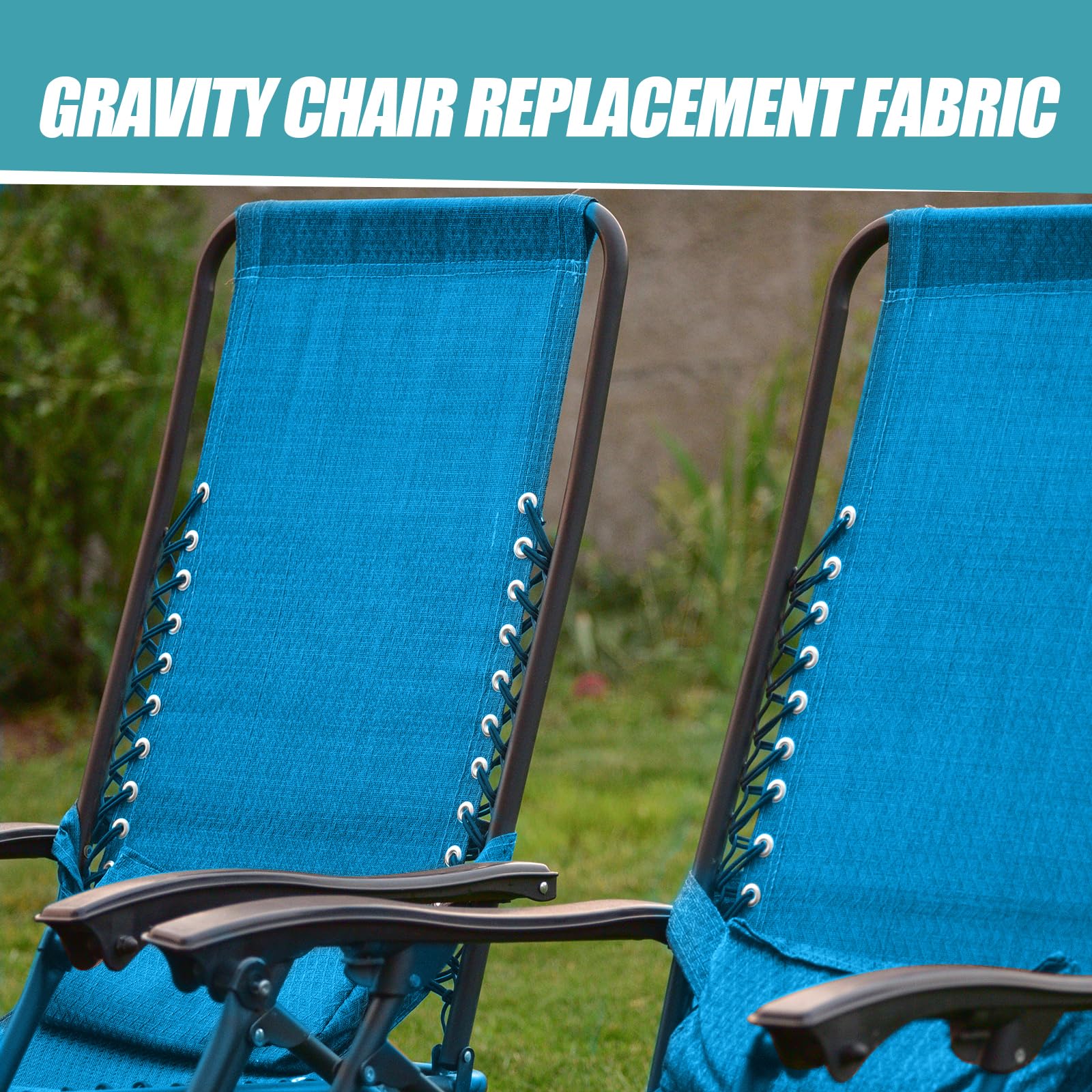 Tela de repuesto para silla con 4 cuerdas elásticas, kit de reparación de malla para patio, reclinable, césped al aire libre y piscina (63 x 17 pulgadas, azul claro) 3