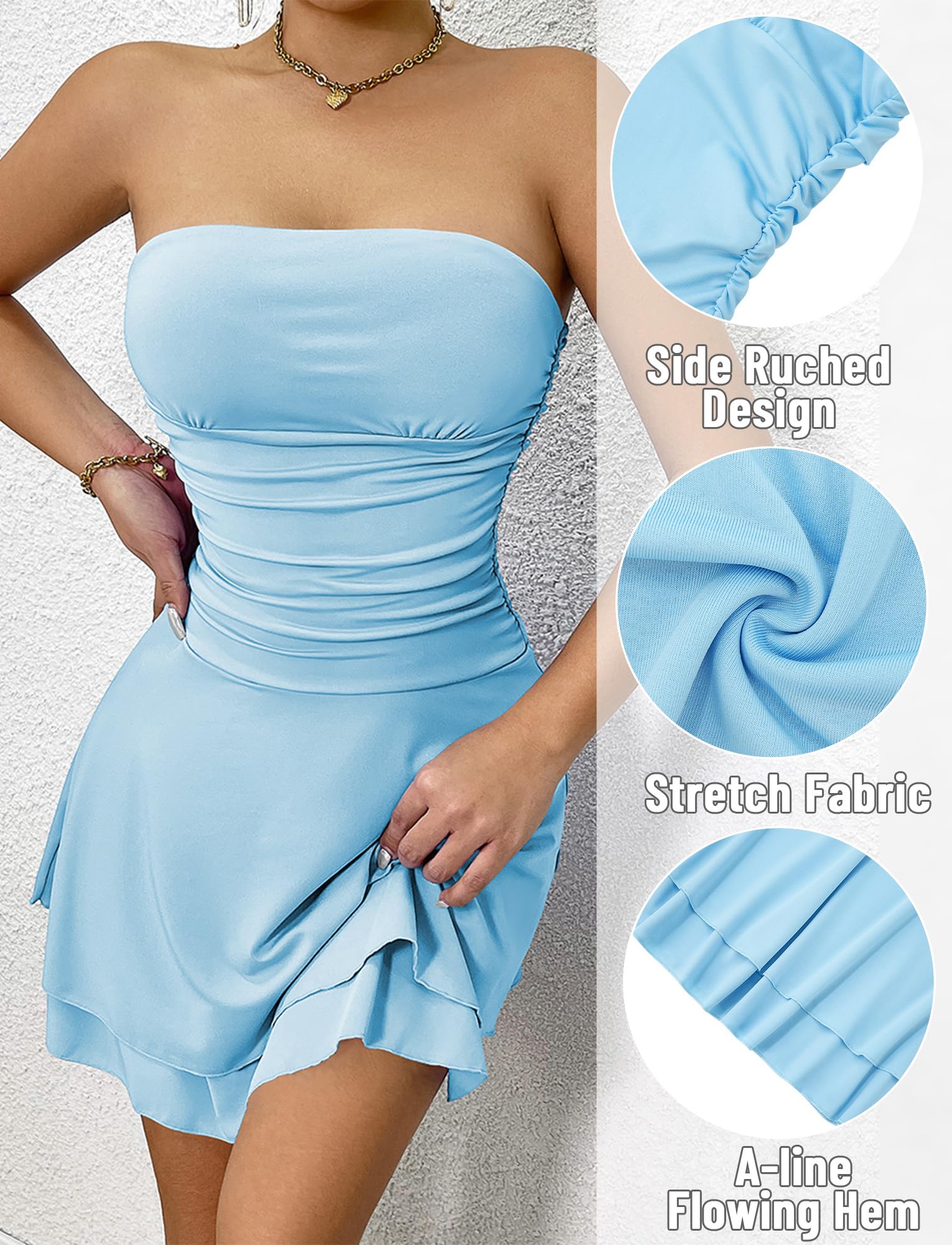Mini abito da donna senza spalline sexy con spalle scoperte abiti corti da discoteca gonne da donna senza maniche gonna dimagrante estate comodo abiti plissettati XS-L