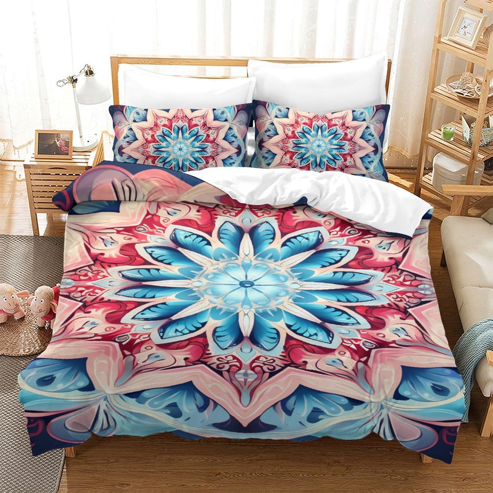 Housse de couette 3D zippée sans repassage parure lit simple facile d'entretien