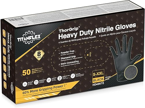 Miniatura 2 de TitanFlex Guantes industriales de nitrilo negros resistentes con textura de diamante elevado, sin látex (6mil8mil)