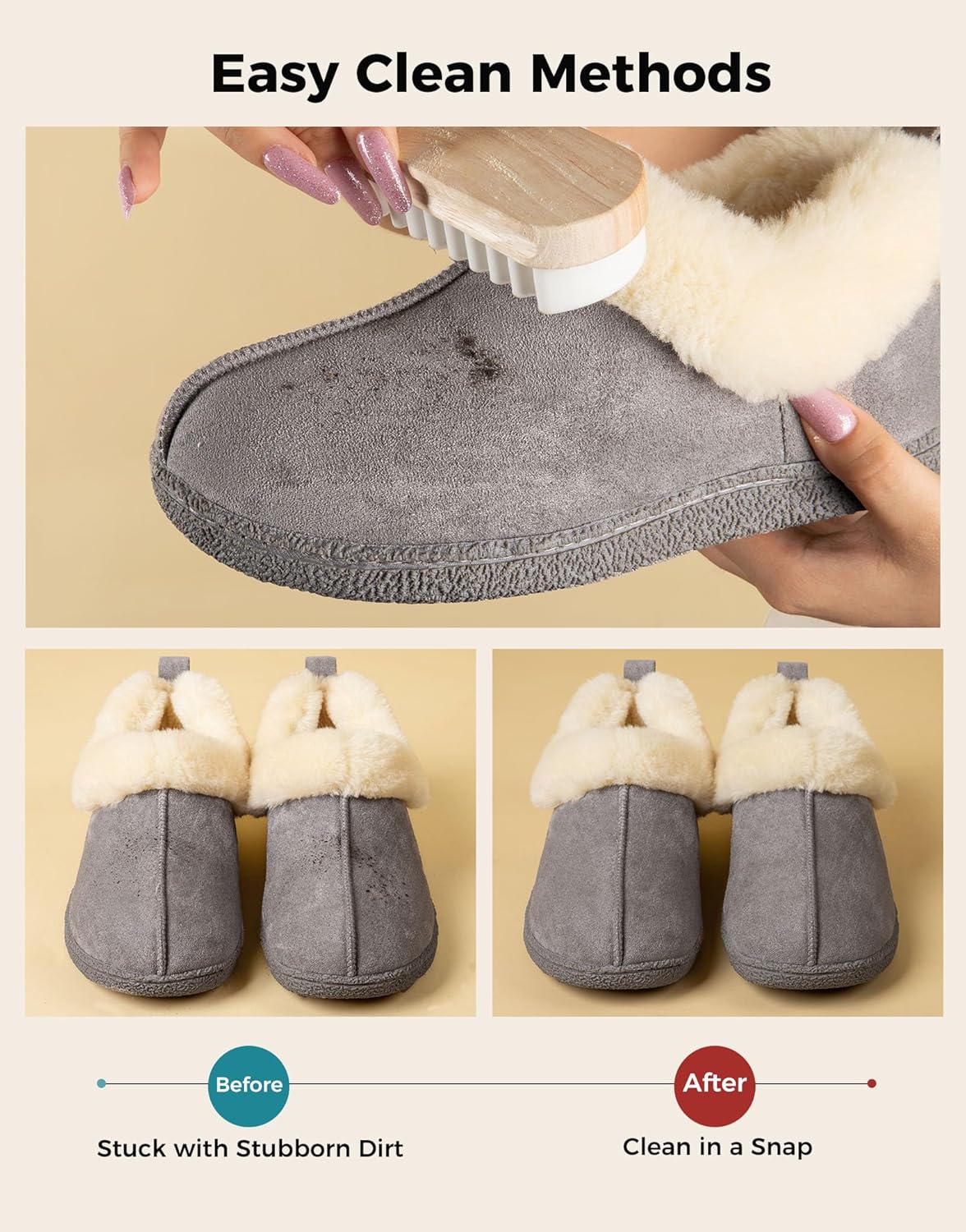 HomeTop Women's Closed-back Slippers Faux Wool Warm Non-slip Outdoor Indoor House Shoes with Fuzzy Collar - Image 9