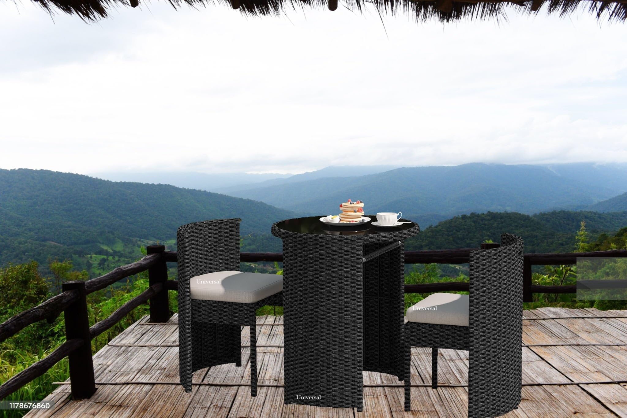 UF Outdoor Rattan Wicker Patio Furniture Set Balcony Bistro Chairs and Coffee Table for Garden, Terrace Porch (Black & Grey)-image-19