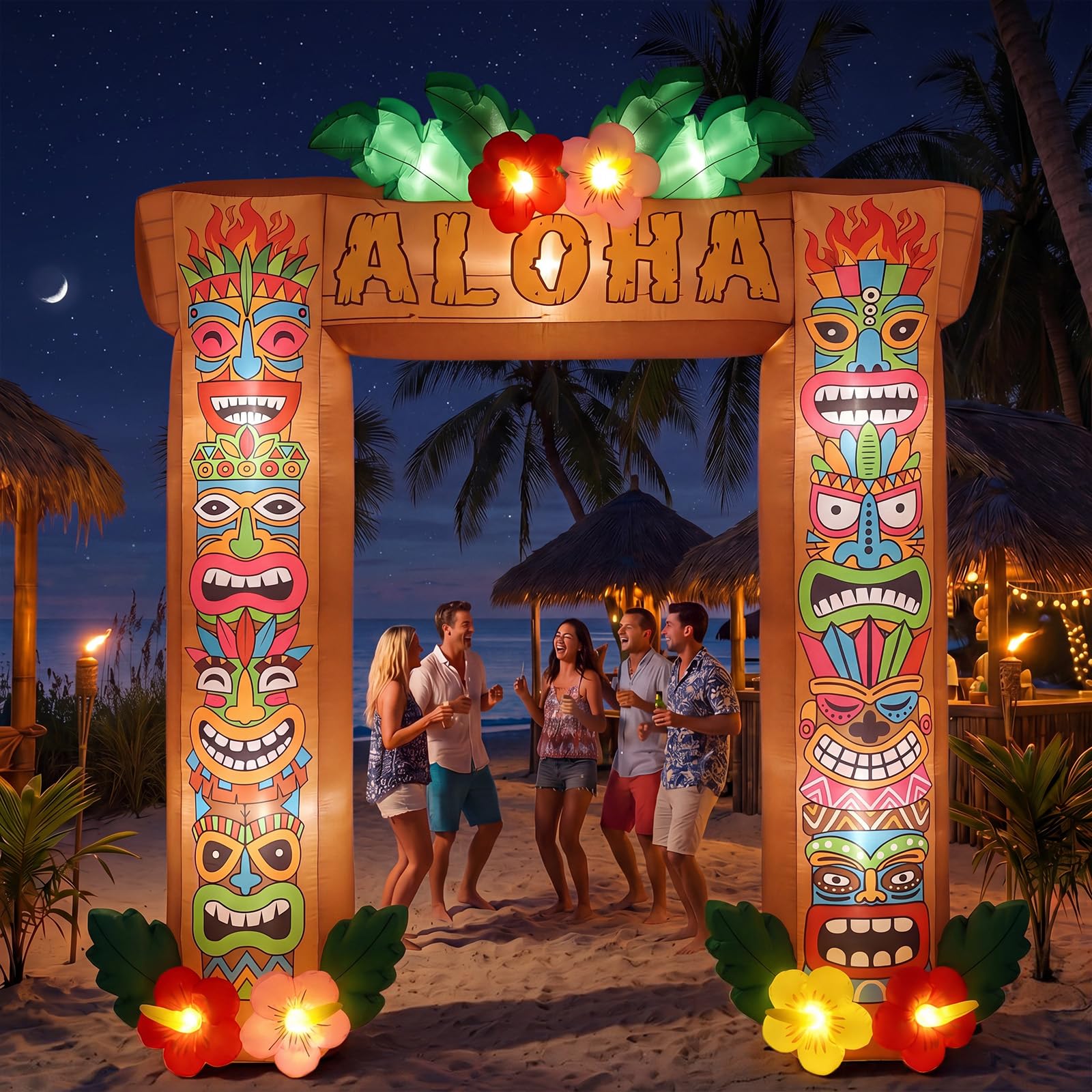 Sosation 3 m gonfiabile Tiki hawaiano Luau decorazioni per feste illuminate estive gonfiabili tropicali Aloha arco all'aperto grande esplosione Hawaii festa di compleanno decorazione per Luau Tiki bar