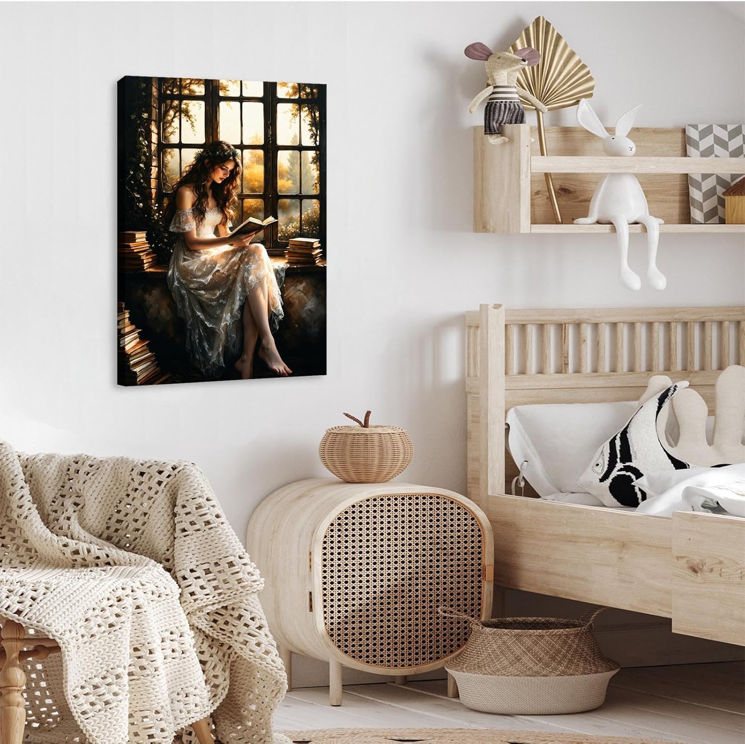 Dark college reading girl canvas melancholy book lover wall art vintage library illustration gothic study room decor melancholy retro poster brown tone gallery art28x40in Frameless - Image 6