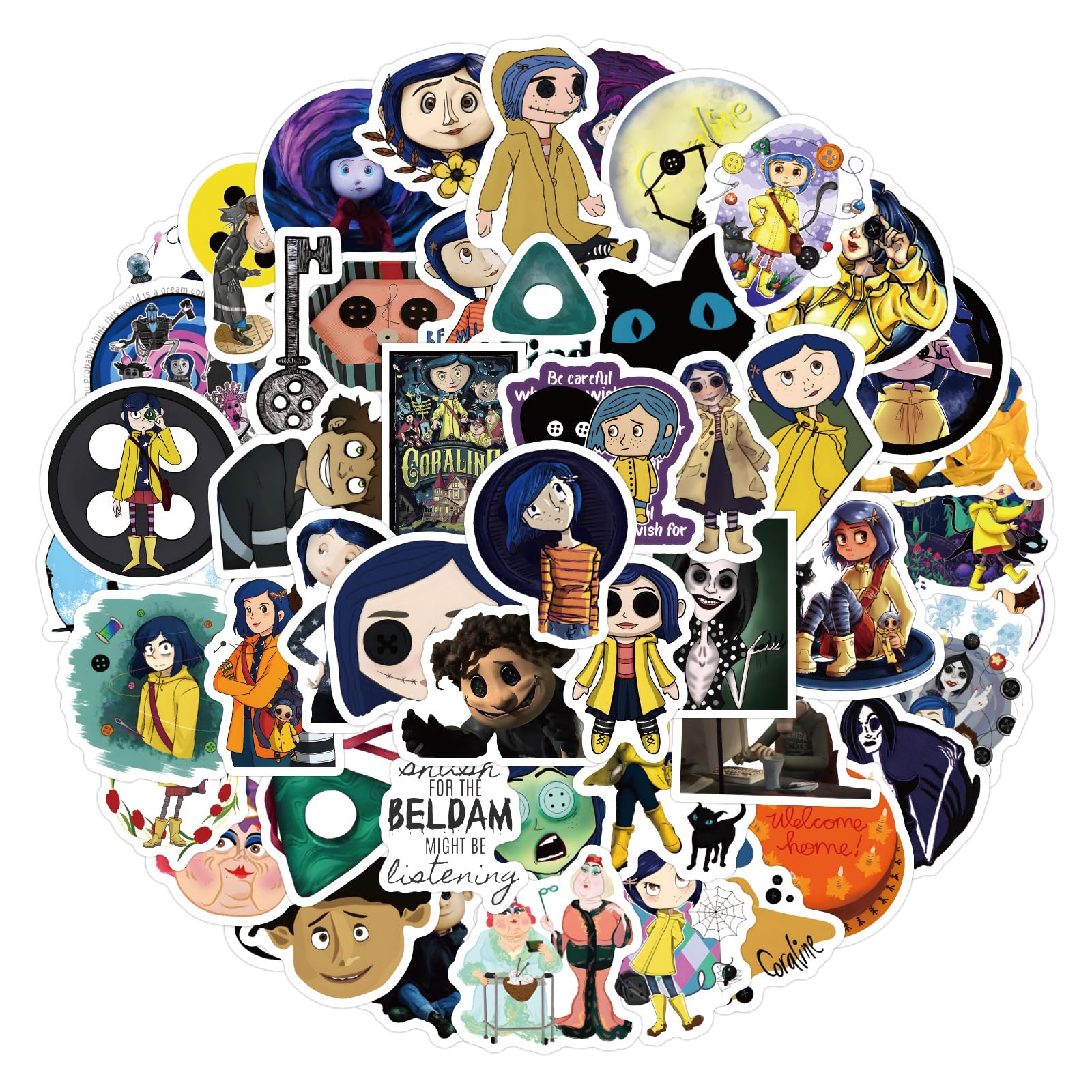 50Pcs Coraline and The Secret Door Stickers, Thriller Fantasy Movie Stickers, Waterproof Vinyl Graffiti Decals for Laptop Luggage Skateboard, Teens and Adults โ image 1