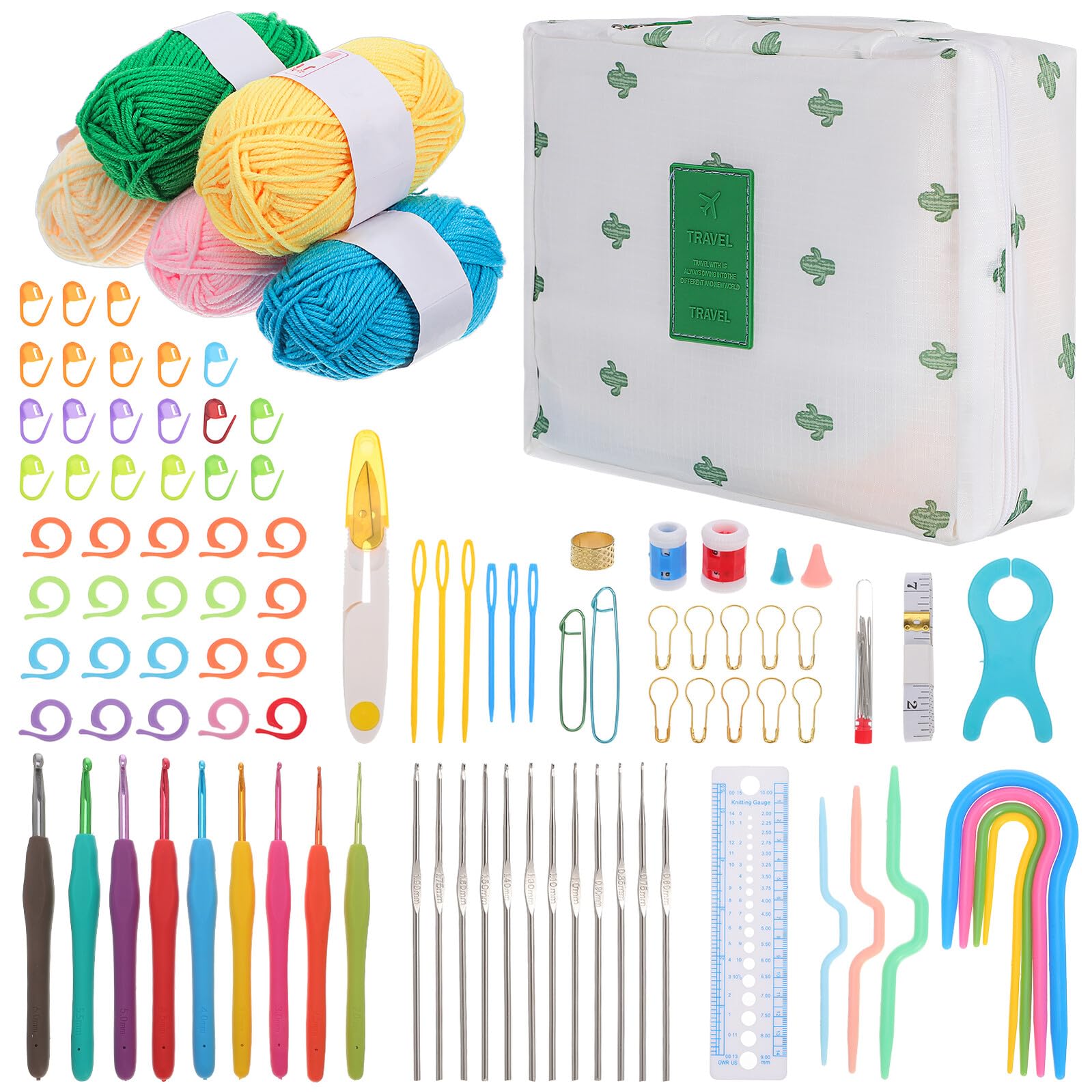 Gogogmee Kit de Ganchillo Completo para Principiantes Agujas y Herramientas Resistentes Accesorios Bolsa Portátil Suministros de Crochet Duraderos para Manualidades