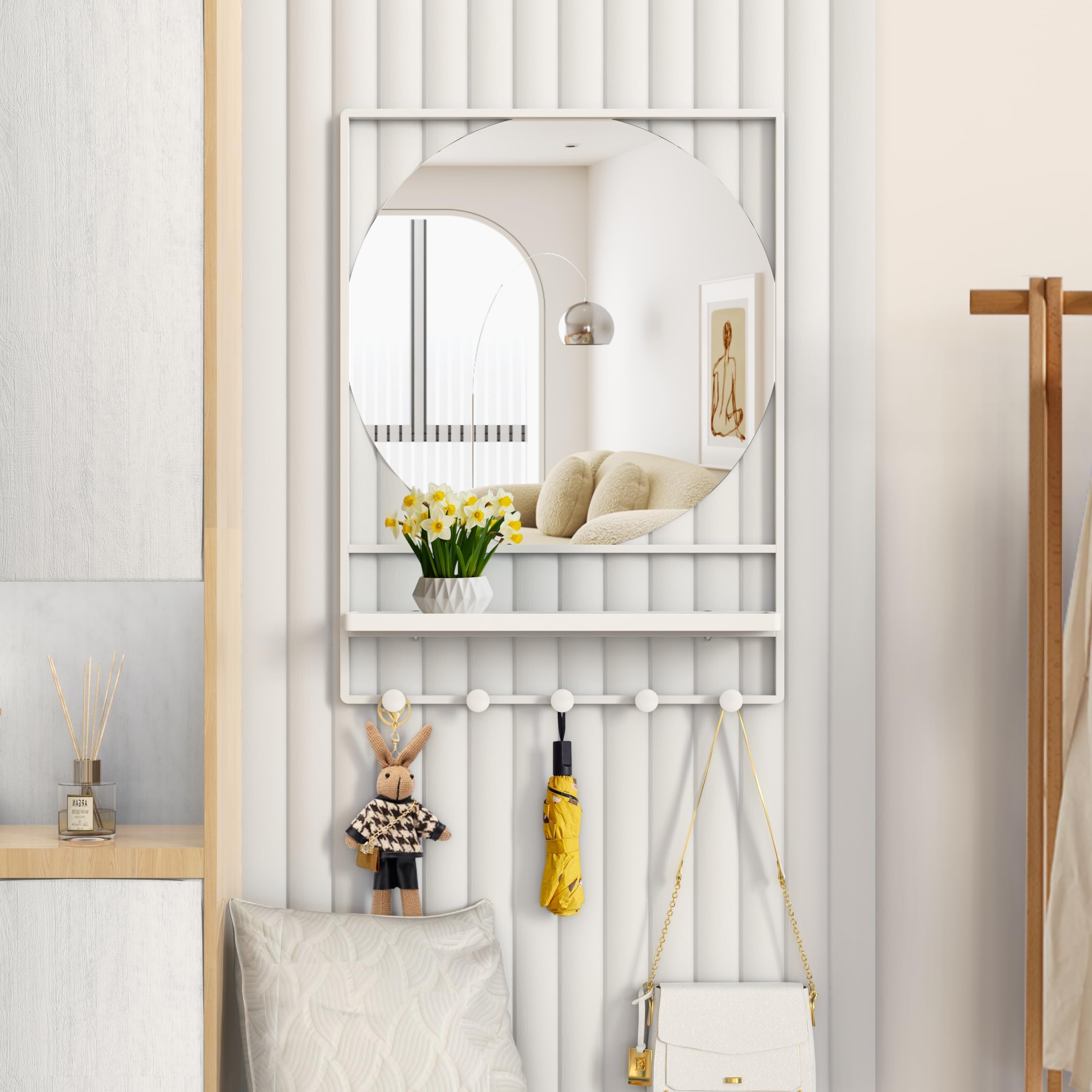 Amazon.com: Wall Mirror with Shelf and Hooks, 21 * 28in Entryway Mirror ...