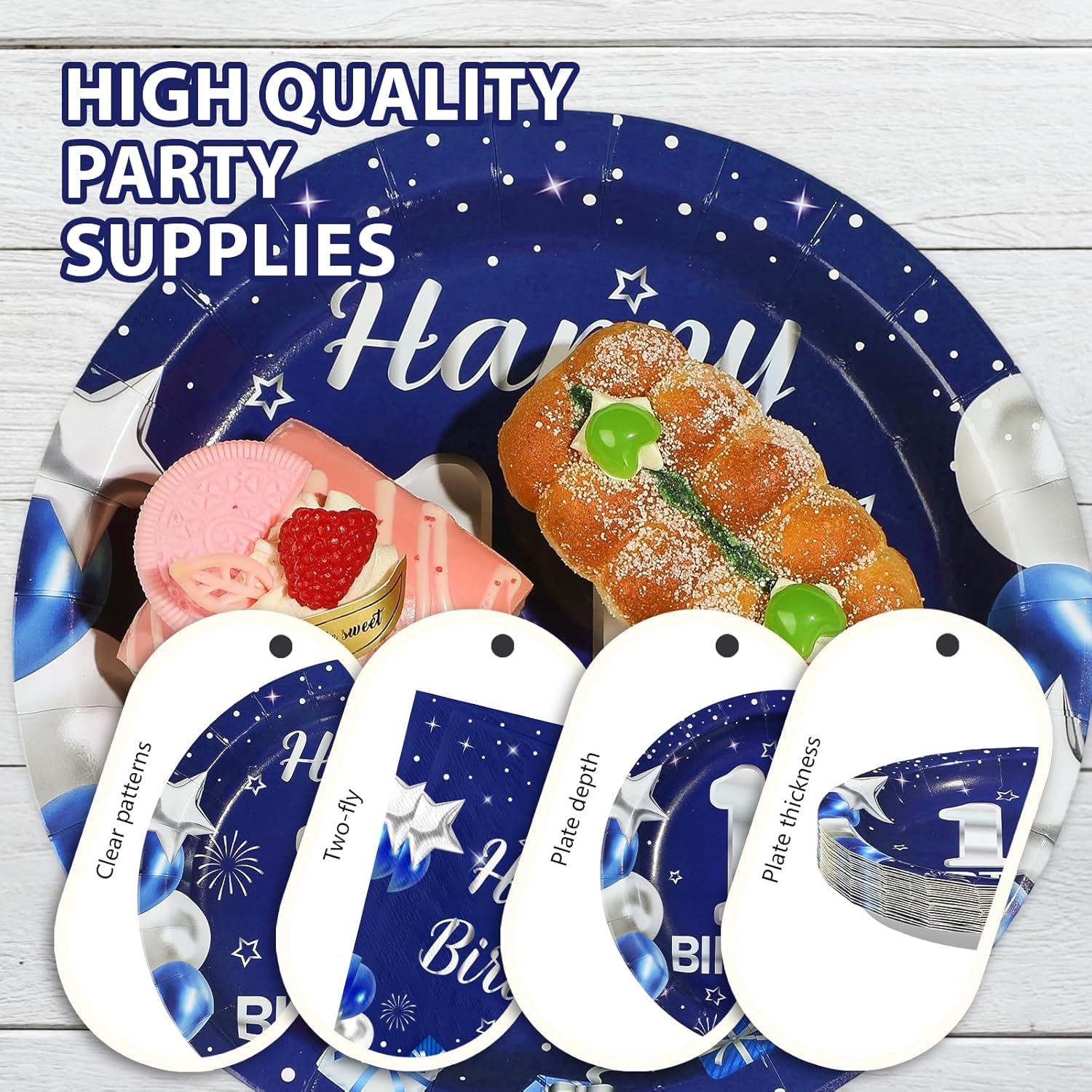 96Pcs 11th Birthday Party Decorations Blue and Silver Plates and Napkins Disposable Navy Blue Silver 11 Years Old Paper Tableware Set for Kids Boys Girls 11th Birthday Party Supplies, Serves 24