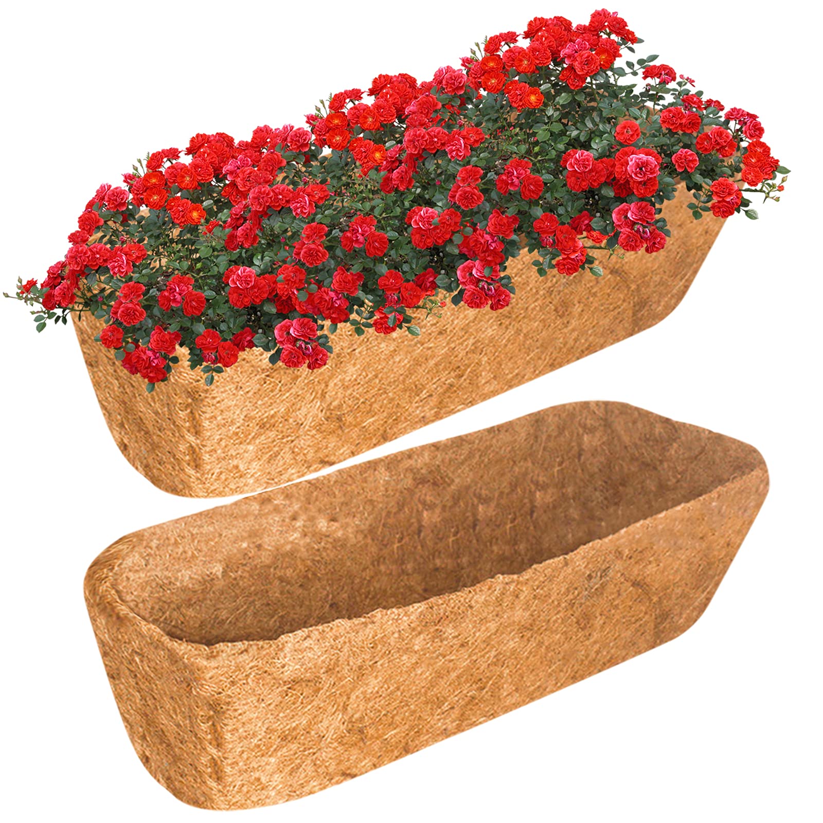 Legigo2 Pack 24 Inch Natural Trough Coco Liner for Planters- Window Box Liners Coconut Basket Liners, Planter Box Coconut Liner for Window Flower Box Pots, Fence Trough Planter, Wall Planter Basket