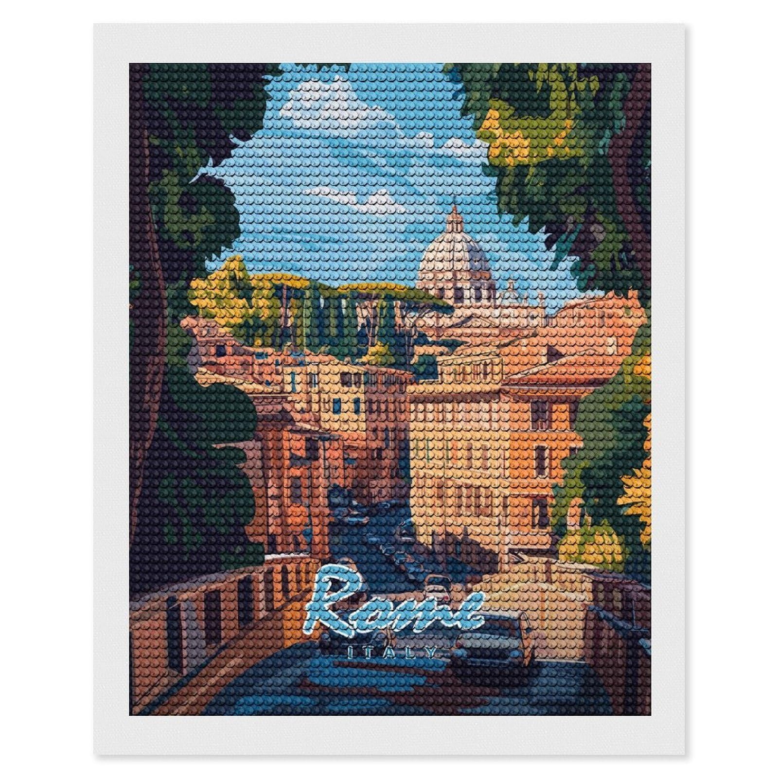Junmoney Rome Cityscape Diamond Painting Canvas Kit 16"x20", Adhesive Canvas, Living Room Decor, Farmhouse Decor, Winter Craft