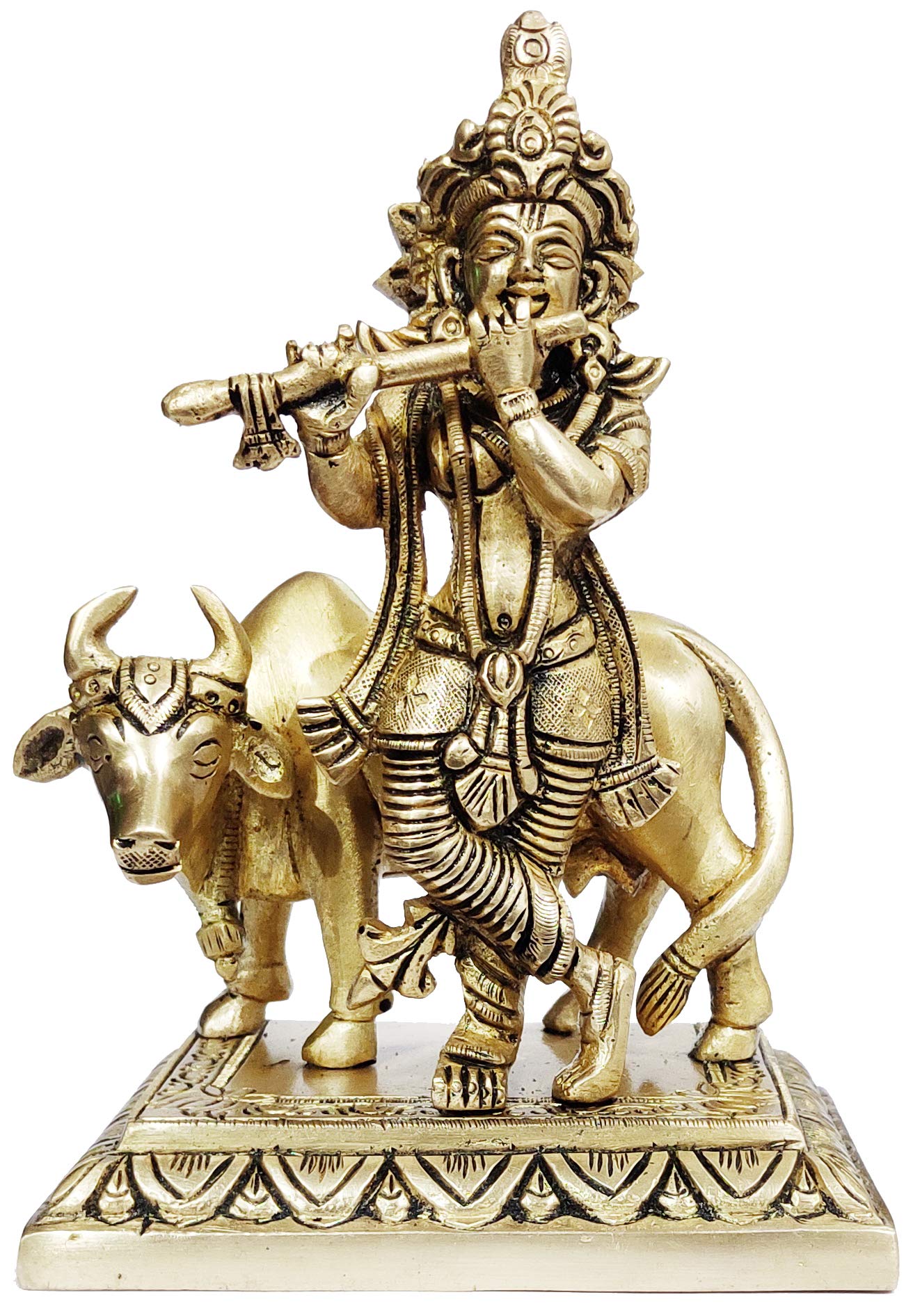 Lord Krishna en laiton avec sa flûte pour harmoniser votre foyer