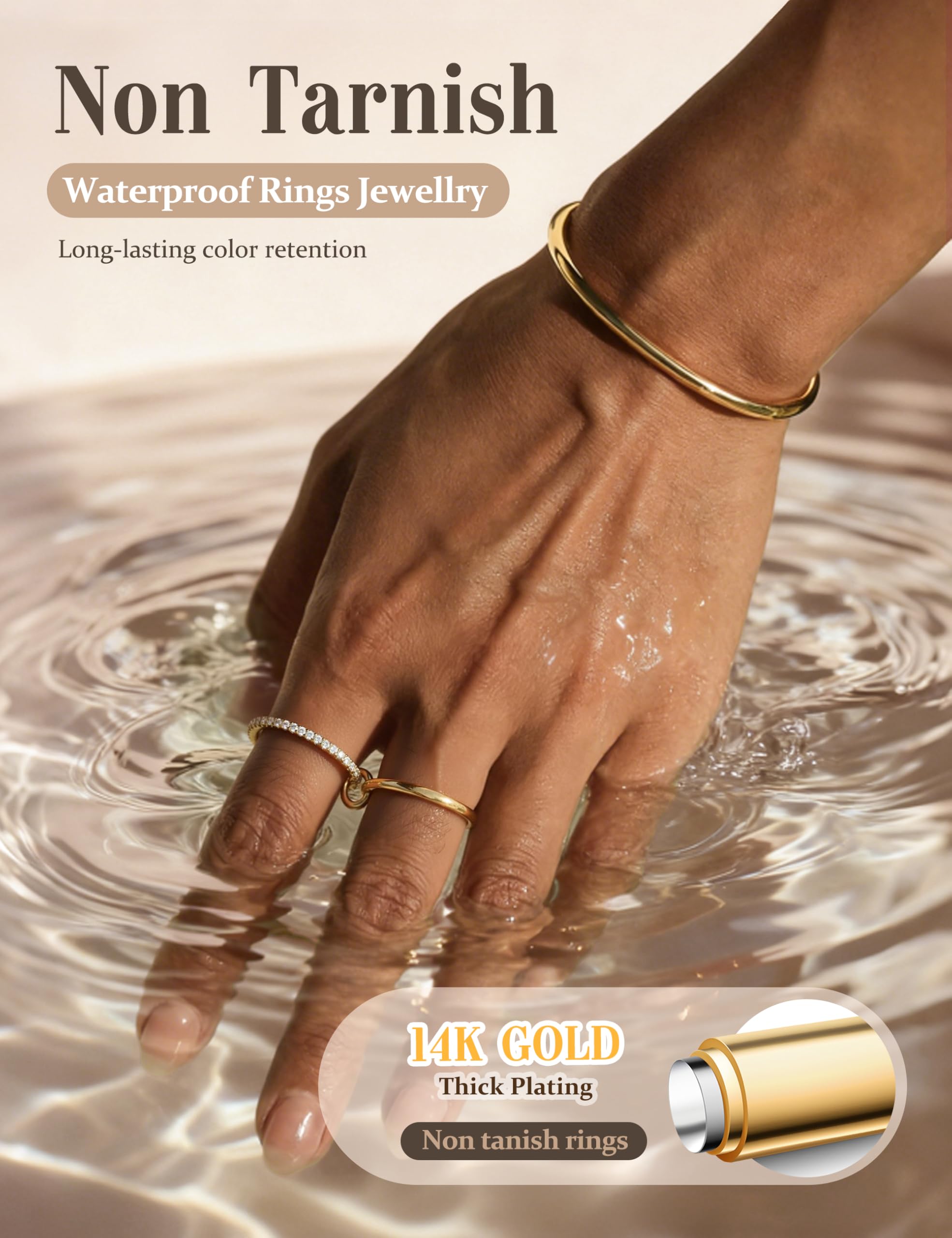 WBDWWTD KRFY Goldringe, stapelbare Ringe für Damen, Gold-Silber, gemischtes Stapelring-Set, Nicht anlaufender Zirkonia, mehrere Statement-Bänder, Daumen, klobiger Silberring für Damen und Herren