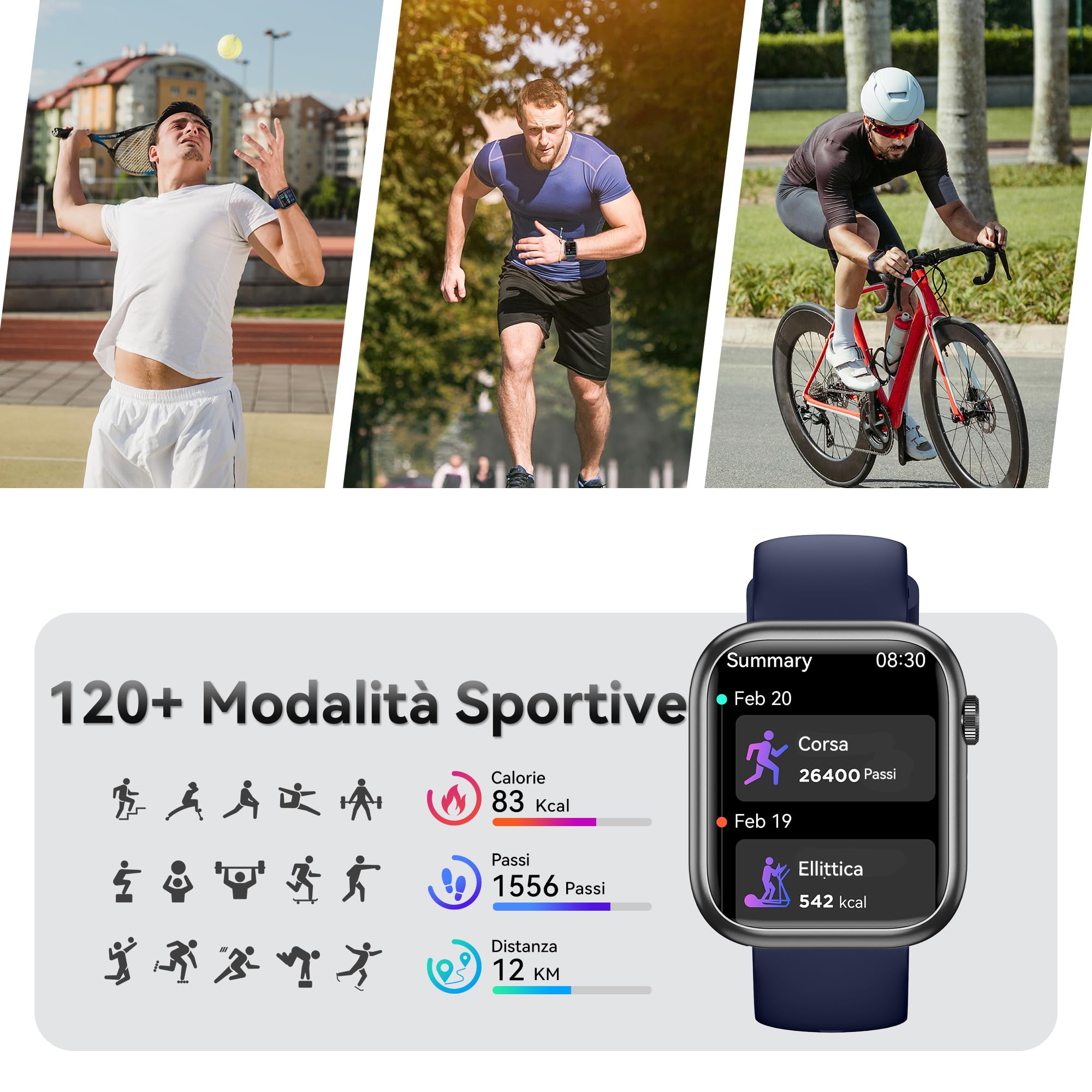 Smartwatch Uomo Donna, 1.83'' Orologio Smartwatch con Chiamata Bluetooth,Pressione Sanguigna/Cardiofrequenzimetro/Sonno,Contapassi,120+ Modalità Sportive, Impermeabile IP68 Smart Watch per Android&iOS