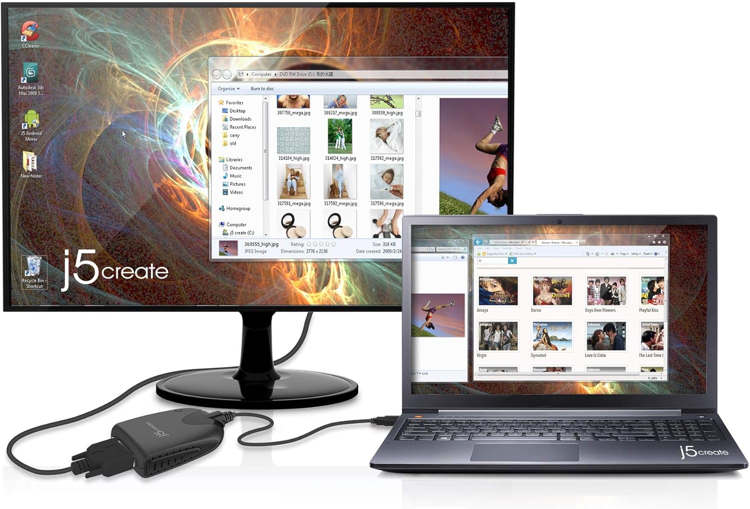 j5create USB Type-A to VGA Display Adapter + USB C to USB Type-A Adapter (JUA190 + JUCX15X2)