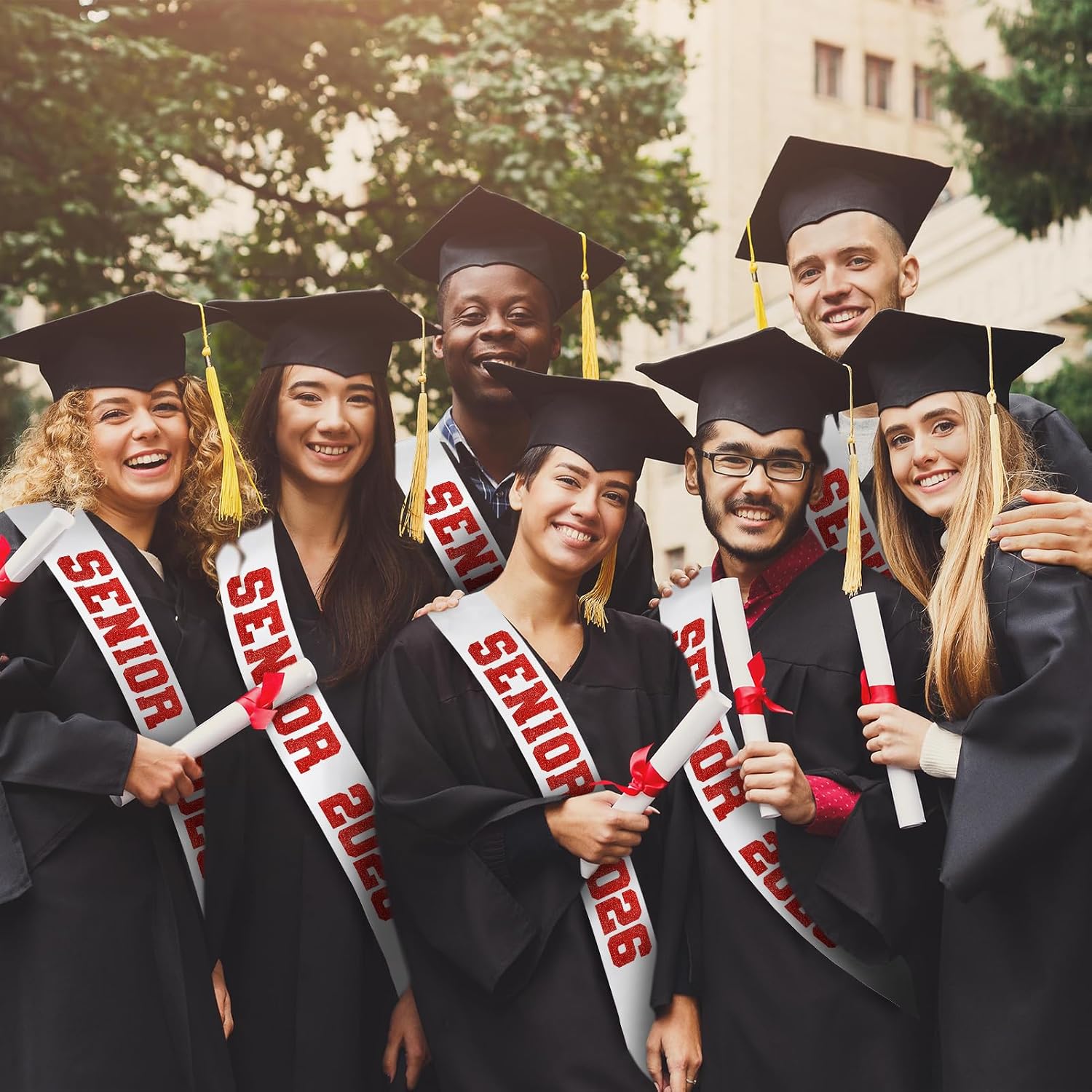 8 Pcs White Senior 2027 Sashes with Red Glitter Letters | Senior Sash Class of 2027, Graduation Celebration Cheer Sash, Class Competition Sashes, Graduation Party Supplies Favors
