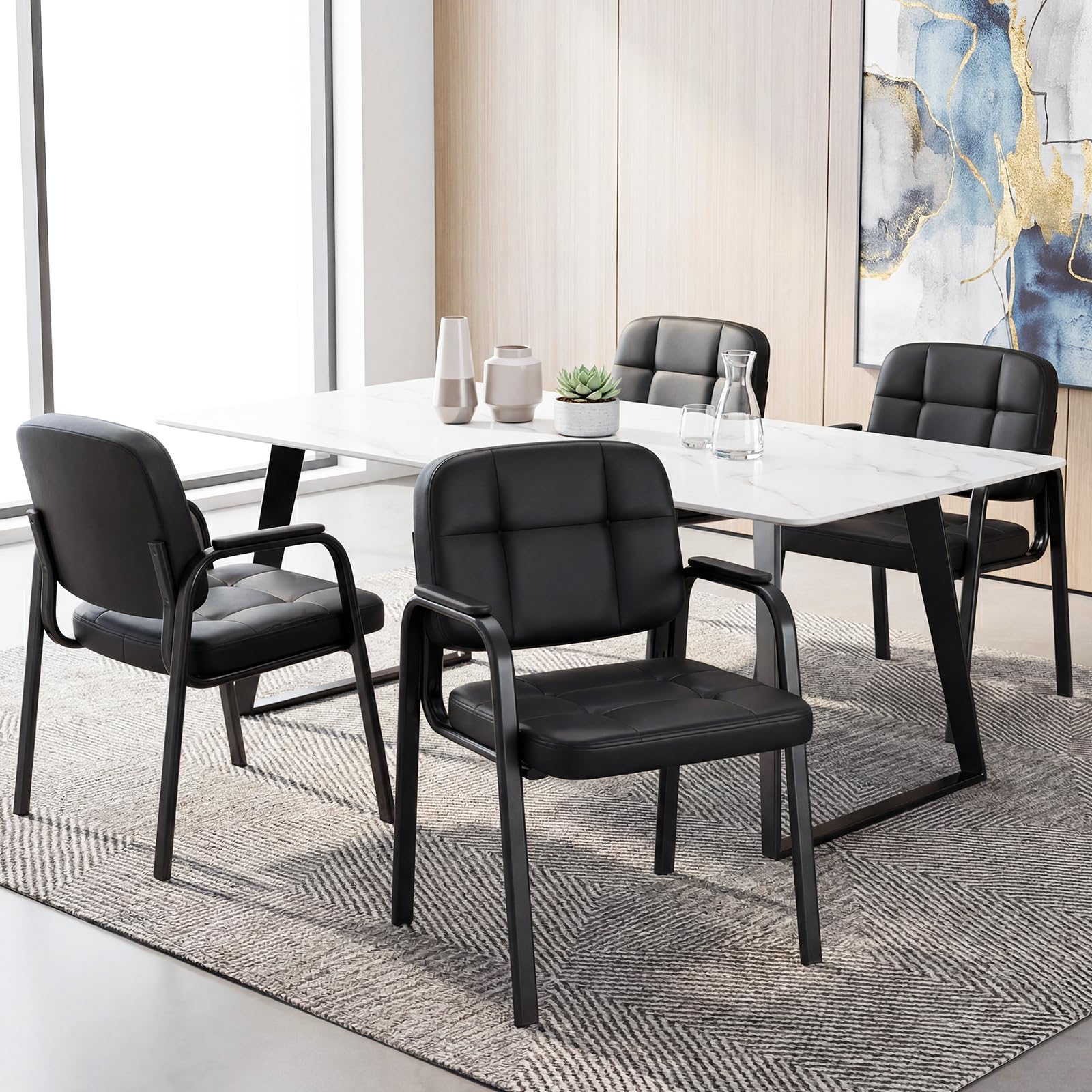 COSTWAY Set di 2 Sedie Scrivania, Sedie da Ufficio senza Ruote, con Braccioli Imbottiti e Schienale Ergonomico, Struttura in Metallo Resistente, per Sala Riunioni, Studio, Portata 150 kg