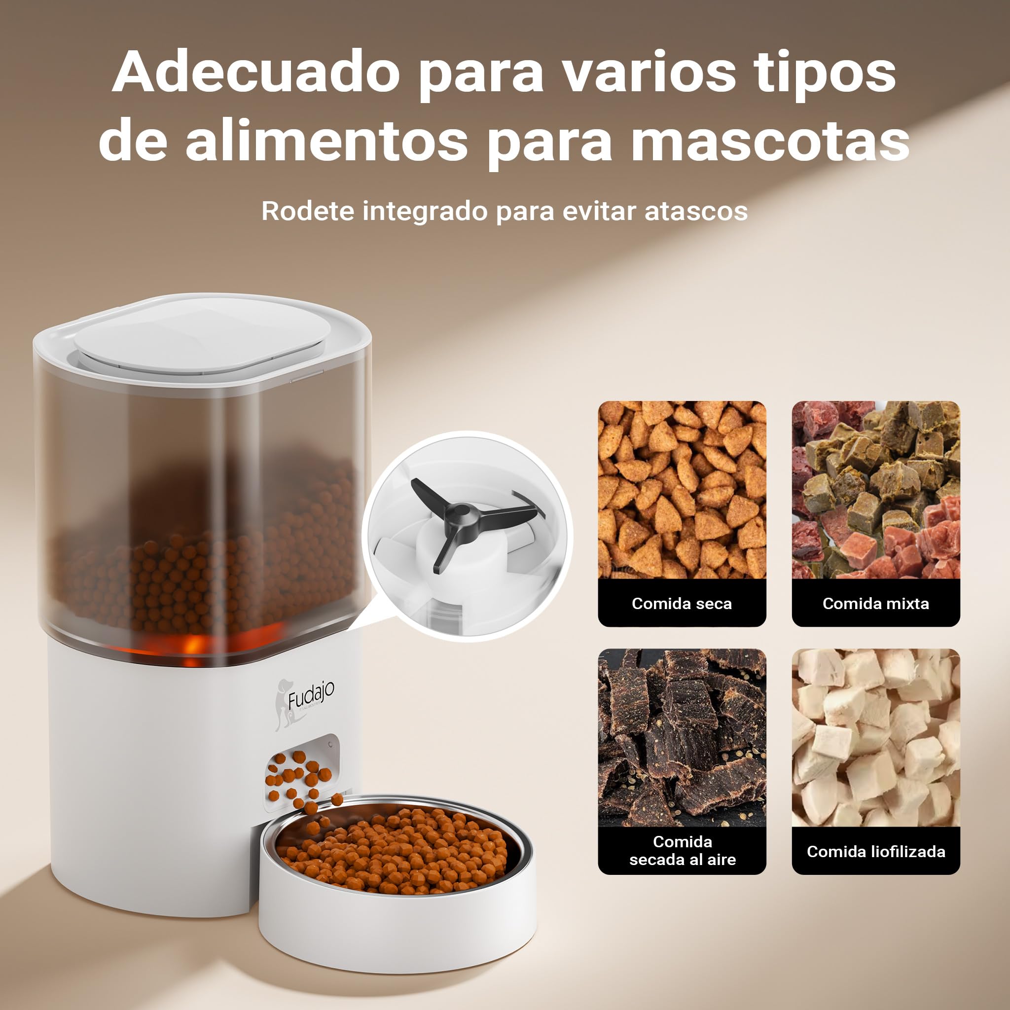Fudajo Comedero y Bebedero Blanco automático para Mascotas 3L/2,5L Control por App. diseño Compacto, fácil de Limpiar, Ideal para Gatos y Perros dispensador de pienso y Fuente de Agua