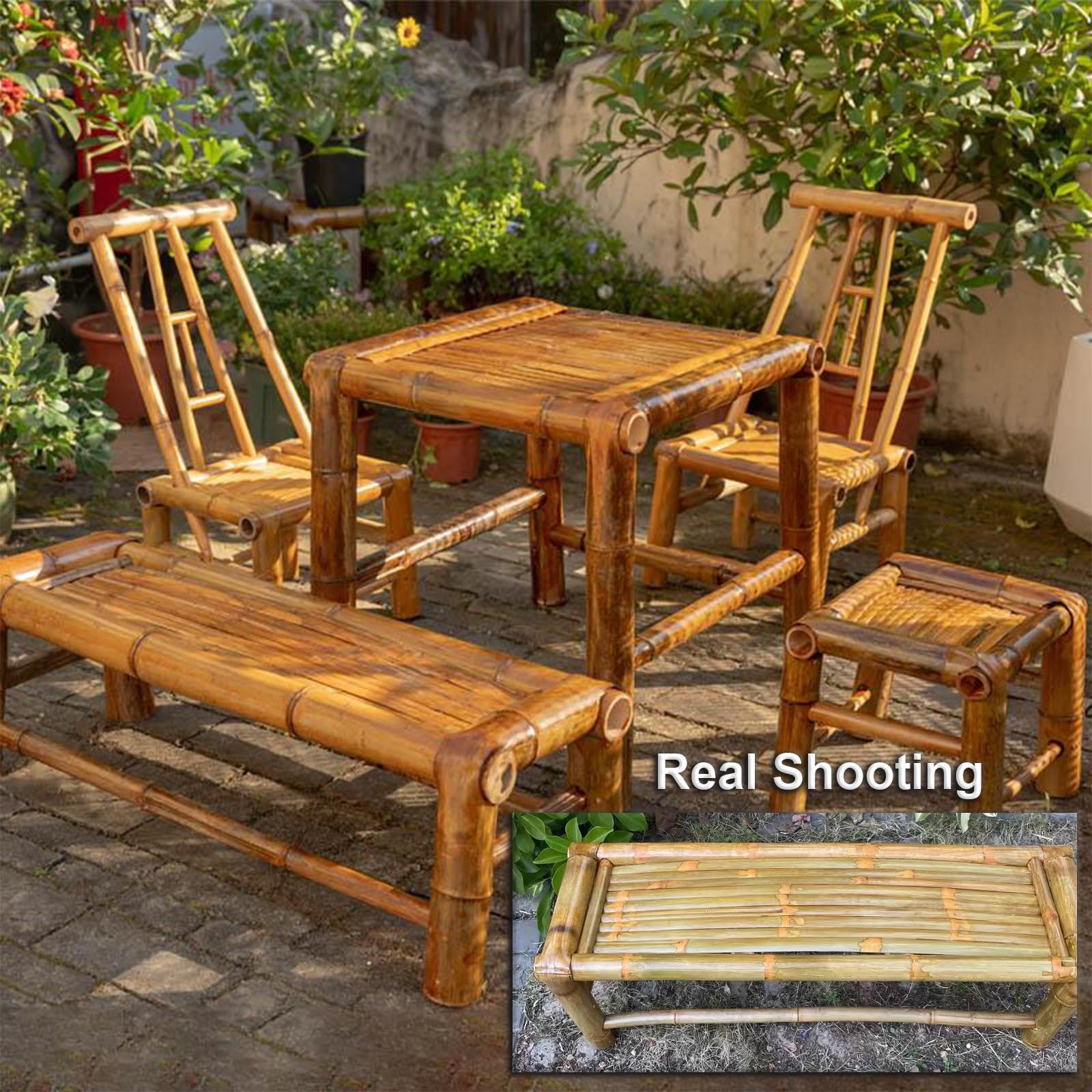 Panchina da Giardino in Bambù per Patio, Divanetto a Due Posti, Panche da Esterno Resistenti Alle Intemperie Panca Esterno per Giardino, Patio, Balcone, Carico Massimo 300 Kg(100x35x40cm/39x14X16in)