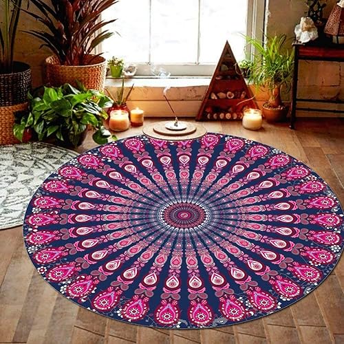 Resulzon tapiz redondo para la playa estilo bohemio, boho, Hawaii, gitano, hippie, con flecos. Mantel tipo shawl para la playa