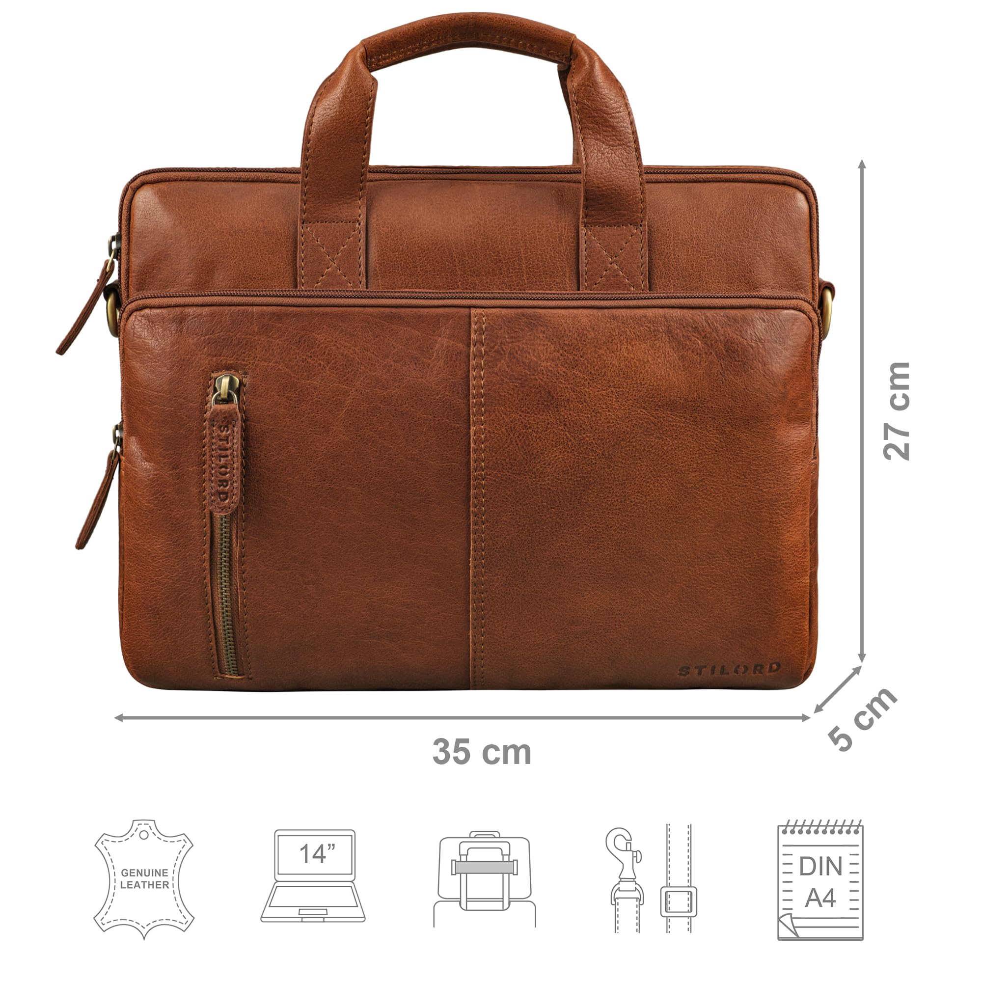 STILORD Raihn Leder Umhängetasche Herren 13.3-14 Zoll Laptop-Tasche für Arbeit Reisen Business Tasche Schmal Laptophülle aus Echtleder Farbe:maraska - braun