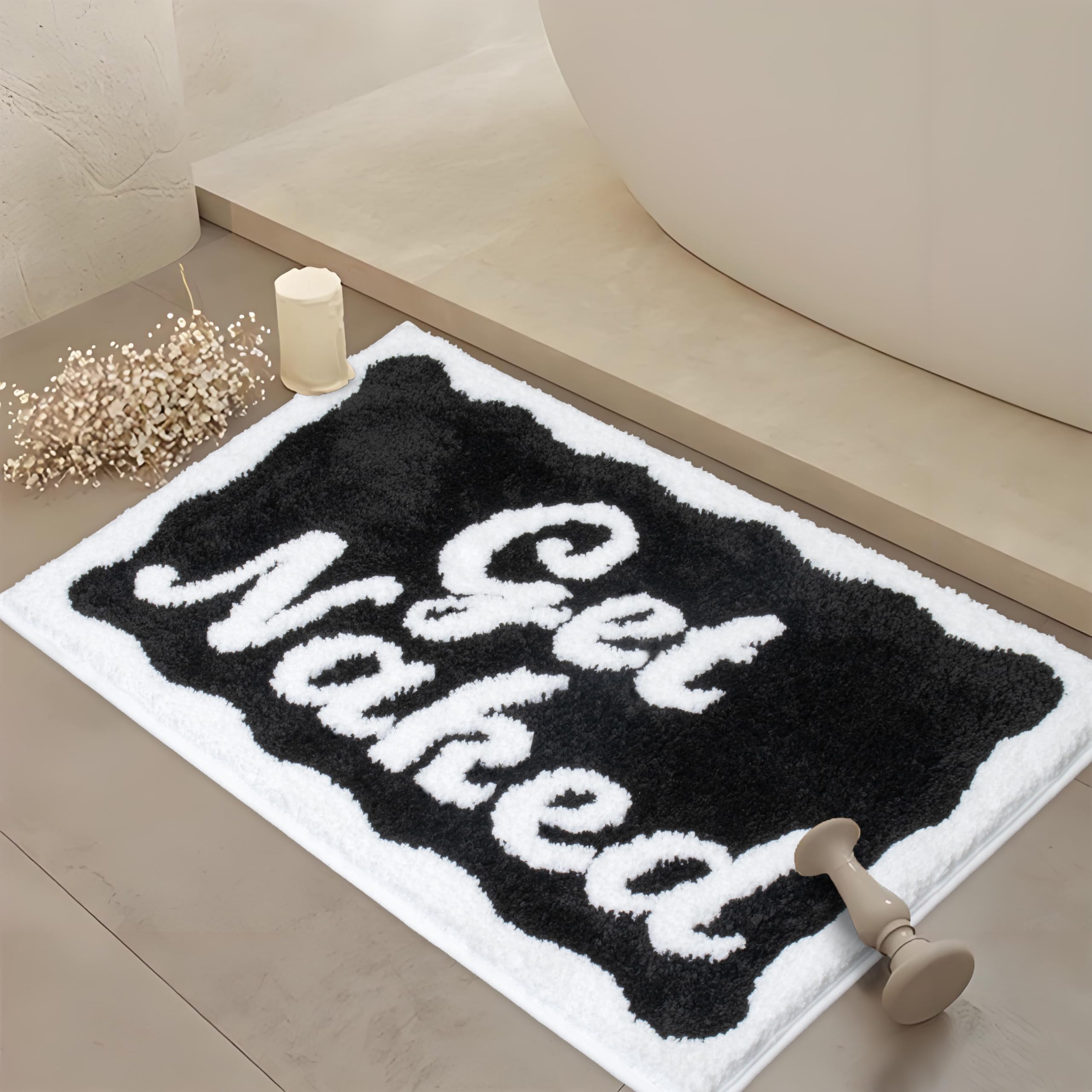 KOEXM Get Naked Bath Mat Cute Bathroom Rugs 16" x 24", Non-Slip Absorbent Funny Bath Mat, Machine Washable Small Funny Bathroom Decor Black Shower Rug
